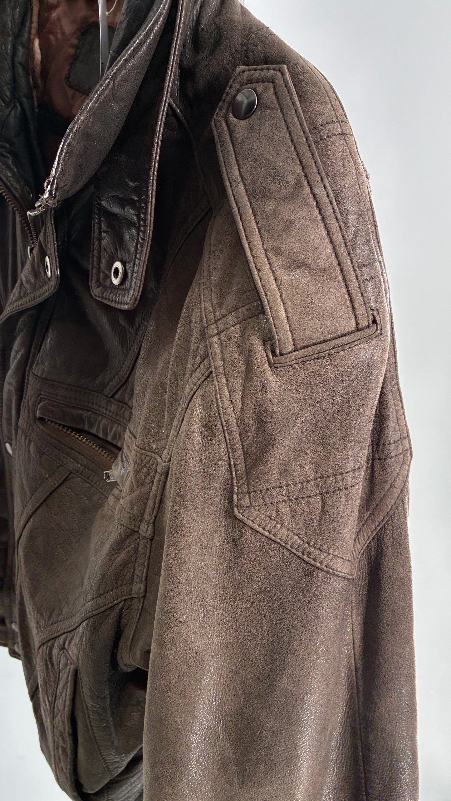 Vintage SAXONY Distressed Leather Bomber Jacket (Medium)