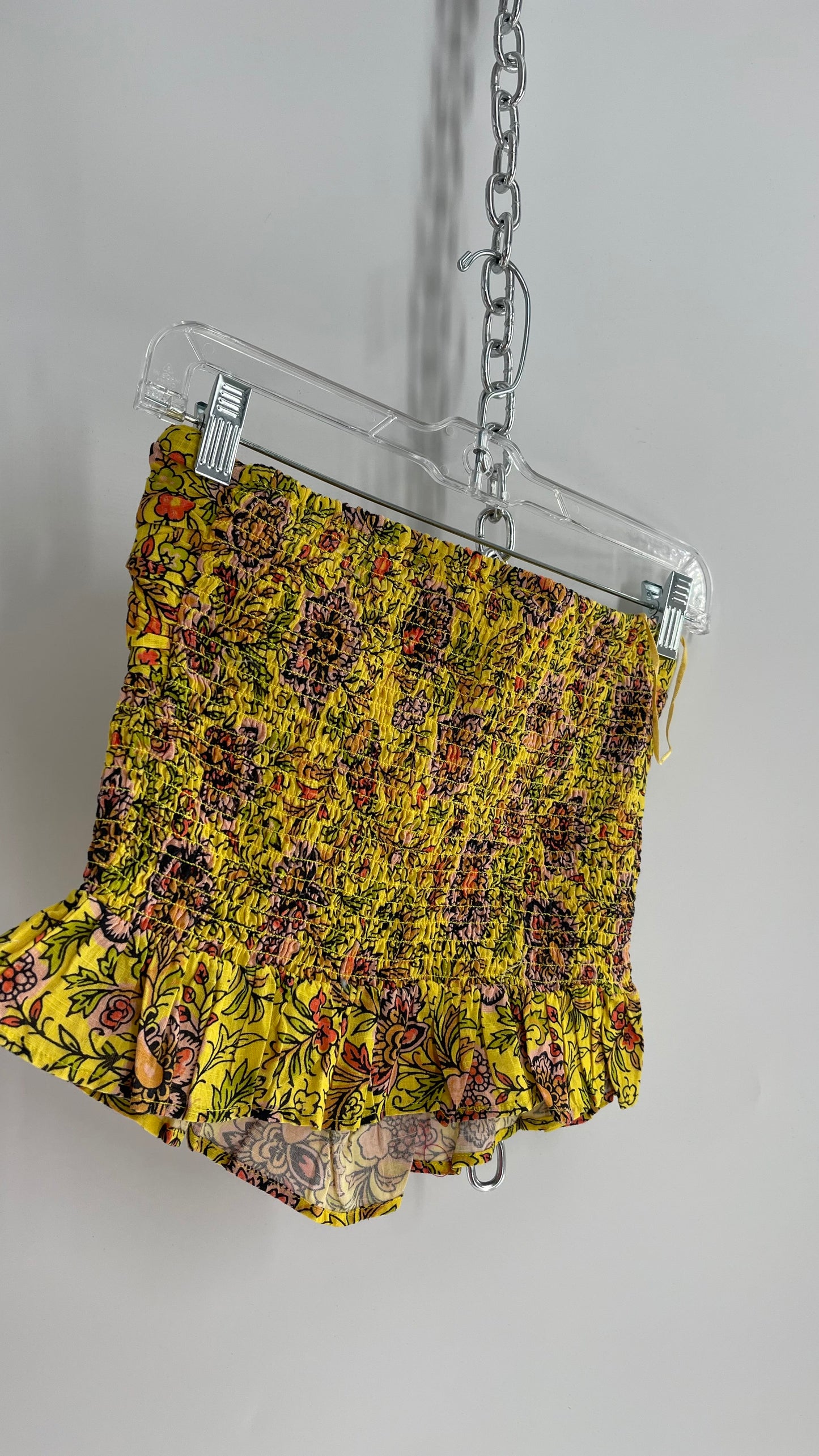 Free People Smocked Ruched Bust Yellow Floral Tube Top  (XS)