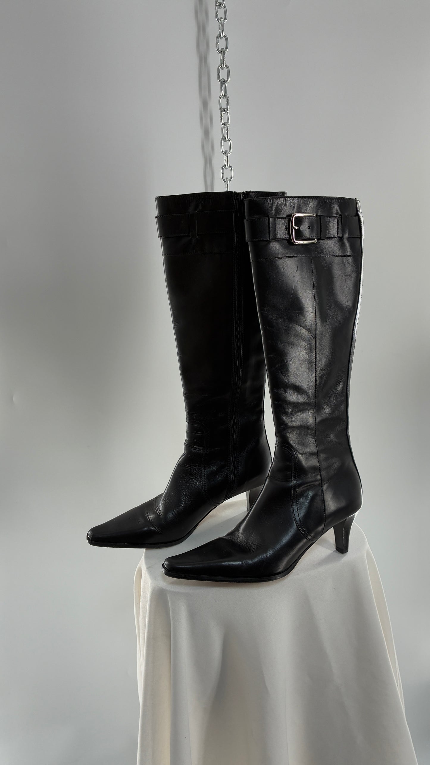 Vintage COACH Adrianna Black Leather Kitten Heel Knee High Boots (7.5)