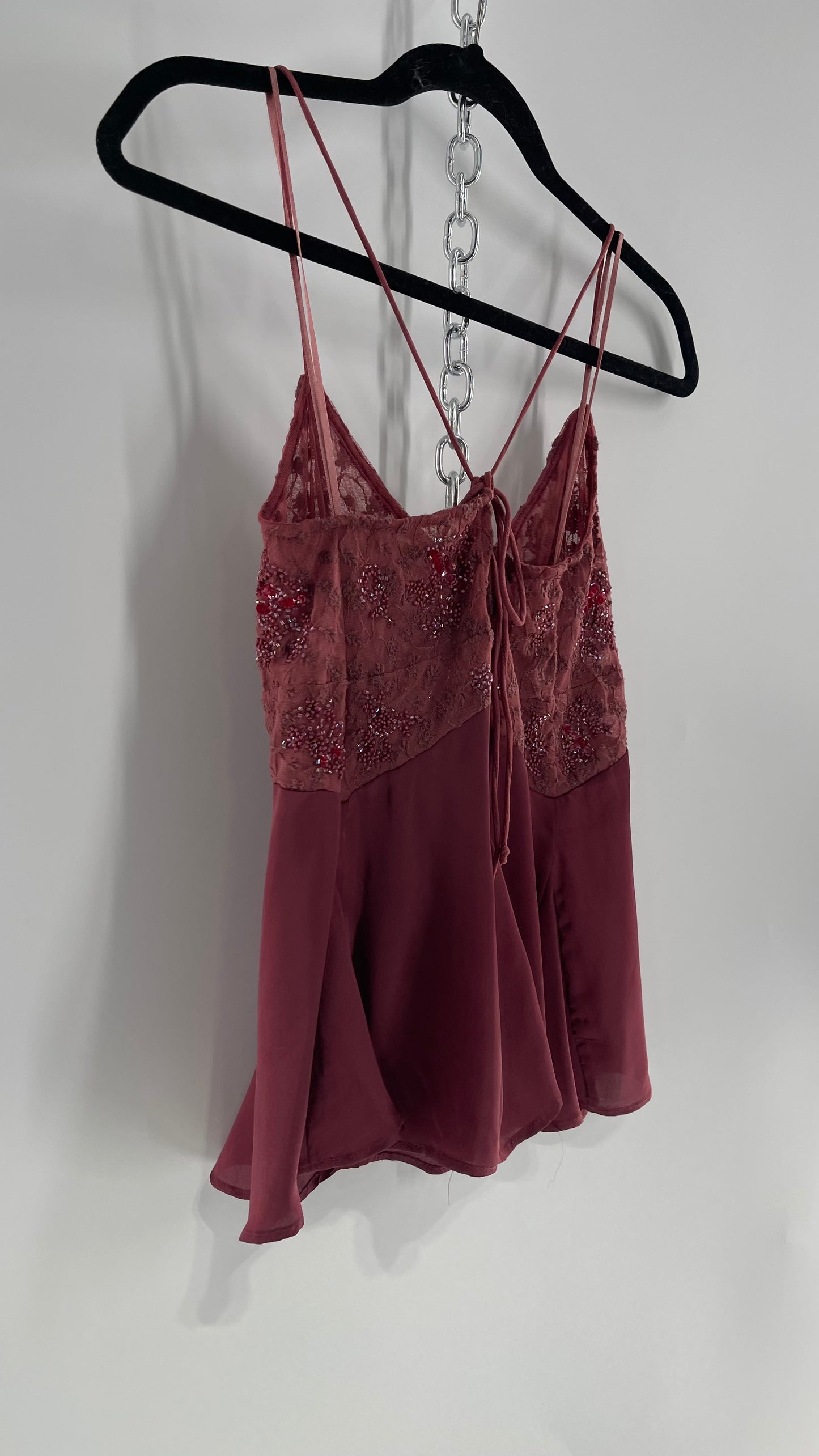 Free People Purple Beaded Bust, Lacy, Silky Fairy Tank with Extra Bead Pouch(Small)