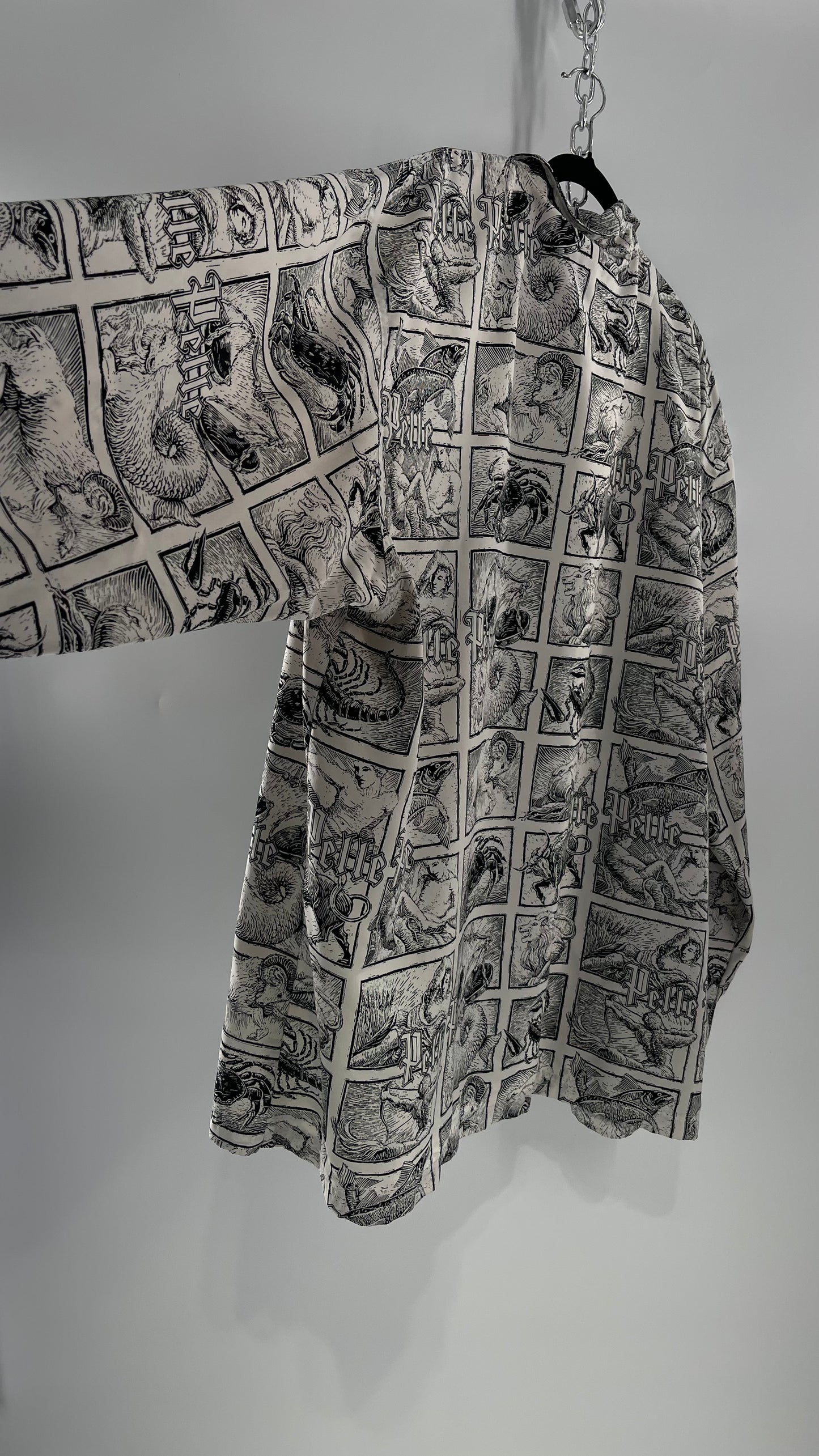 Extremely Rare Vintage PELLE PELLE Zodiac Astrology Comic Strip Graphic Long Sleeve Button Up (3X)