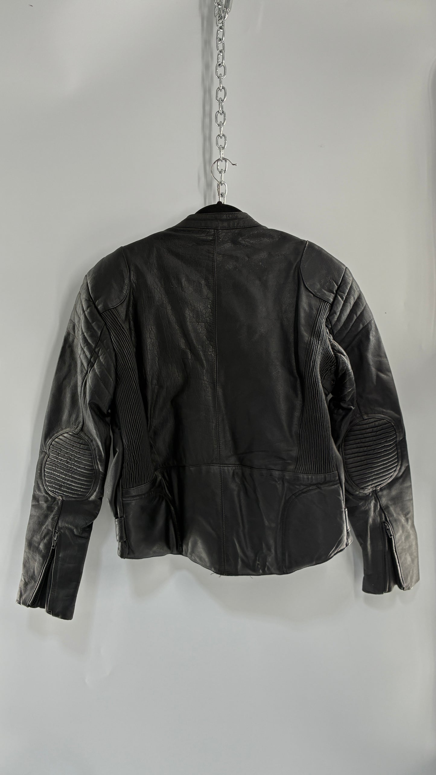 Vintage PROTECH Black Leather Motorcycle Jacket (46)