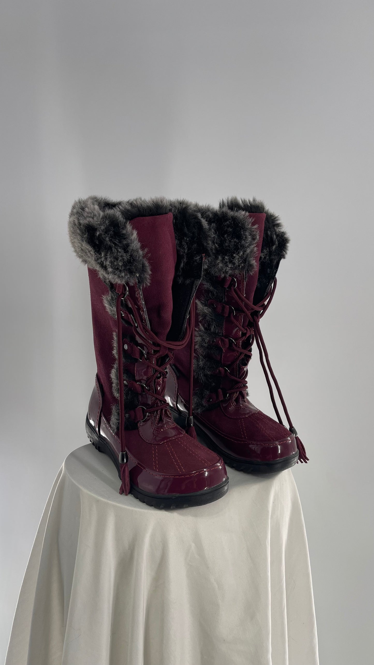 Vintage Sporto Raspberry Knee High Faux Fur Lined Boots (7)