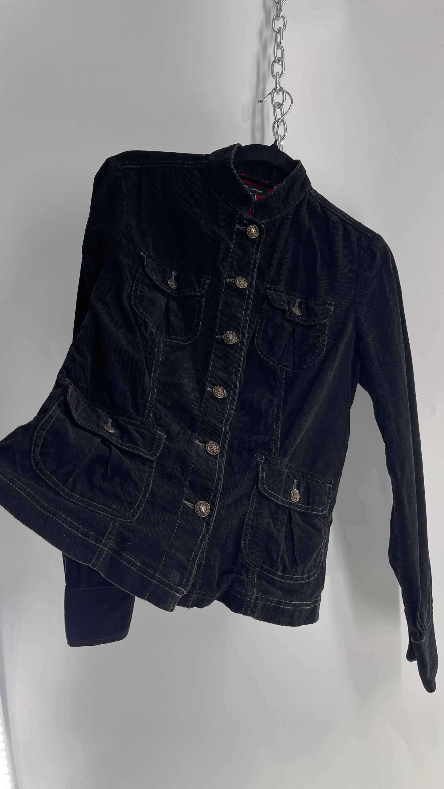 Tommy Hilfiger Black Corduroy Jacket with Pleated Pocket Details (Small)