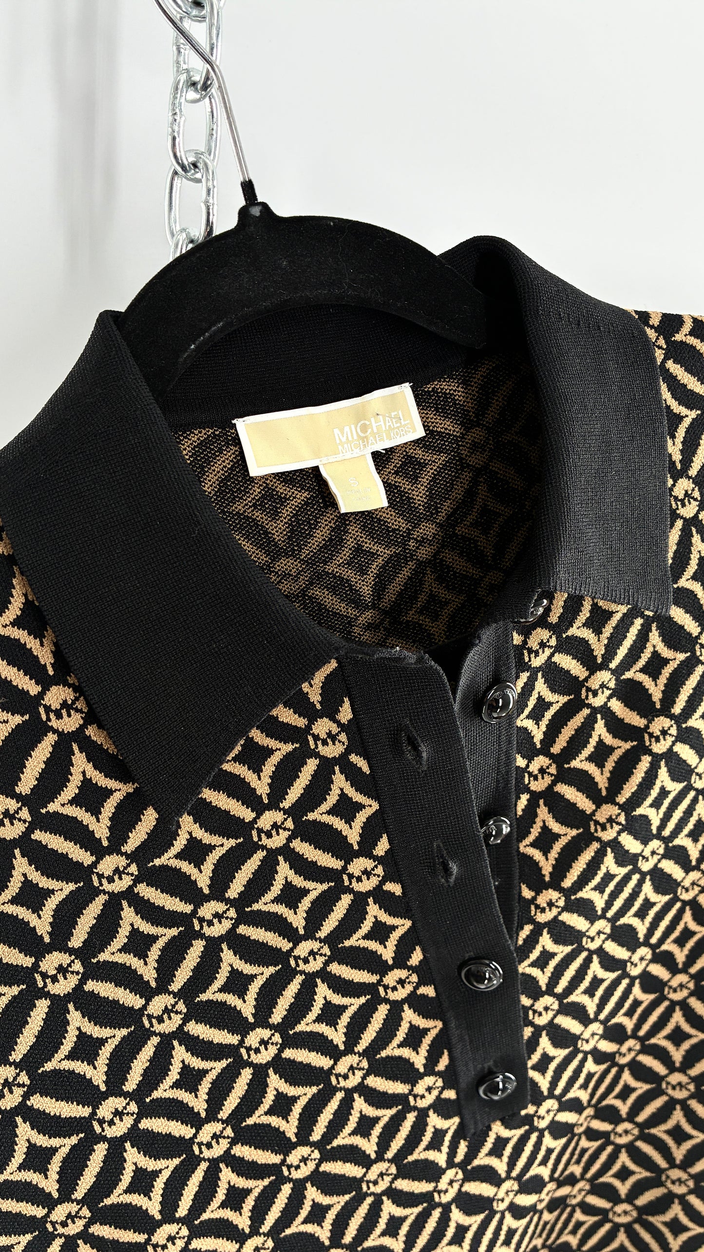 Vintage Michael Kors Thick Knit Collared Monogram Mini Dress (Small)