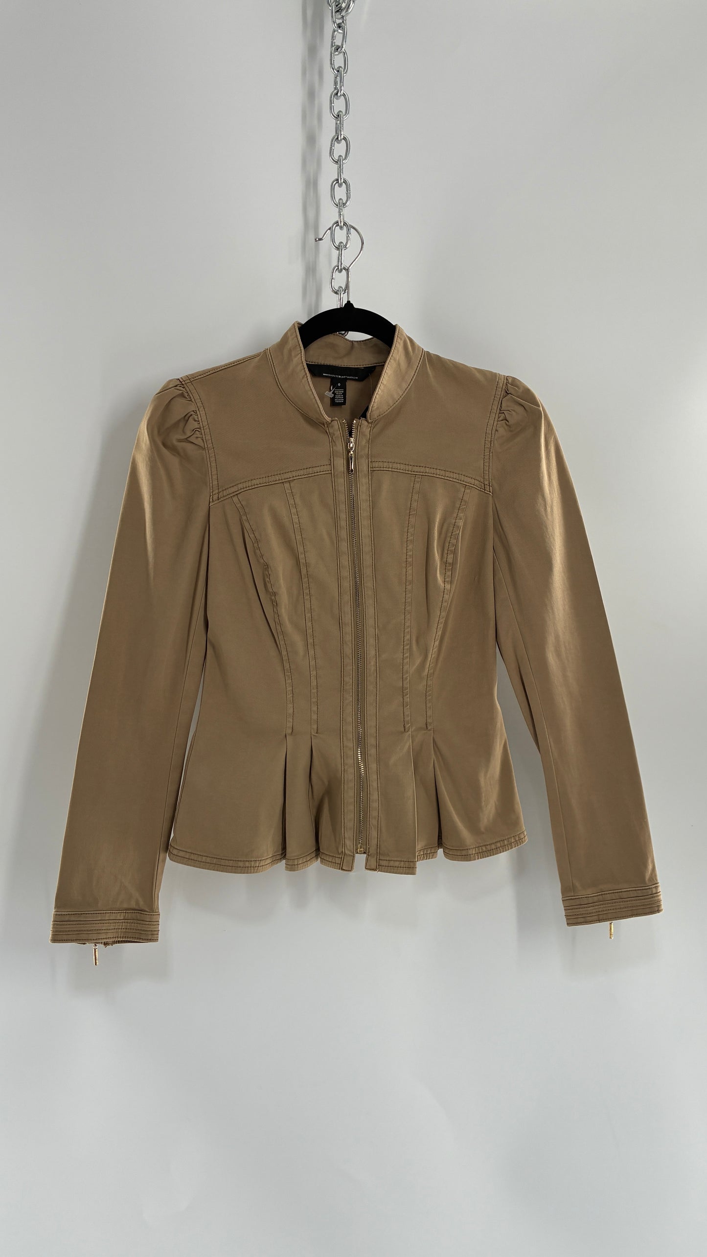 Vintage WHITE HOUSE BLACK MARKET Tan Peplum Zip Up Tailored Jacket (0)