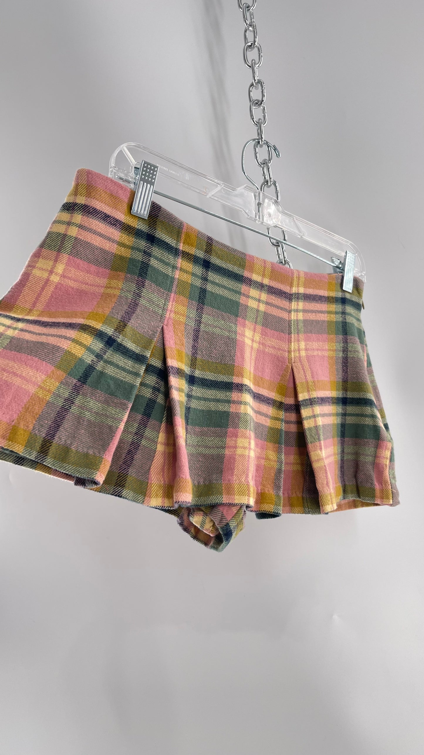 Free People Pink Plaid Pleated Micro Mini Skort with Tags Attached (4)