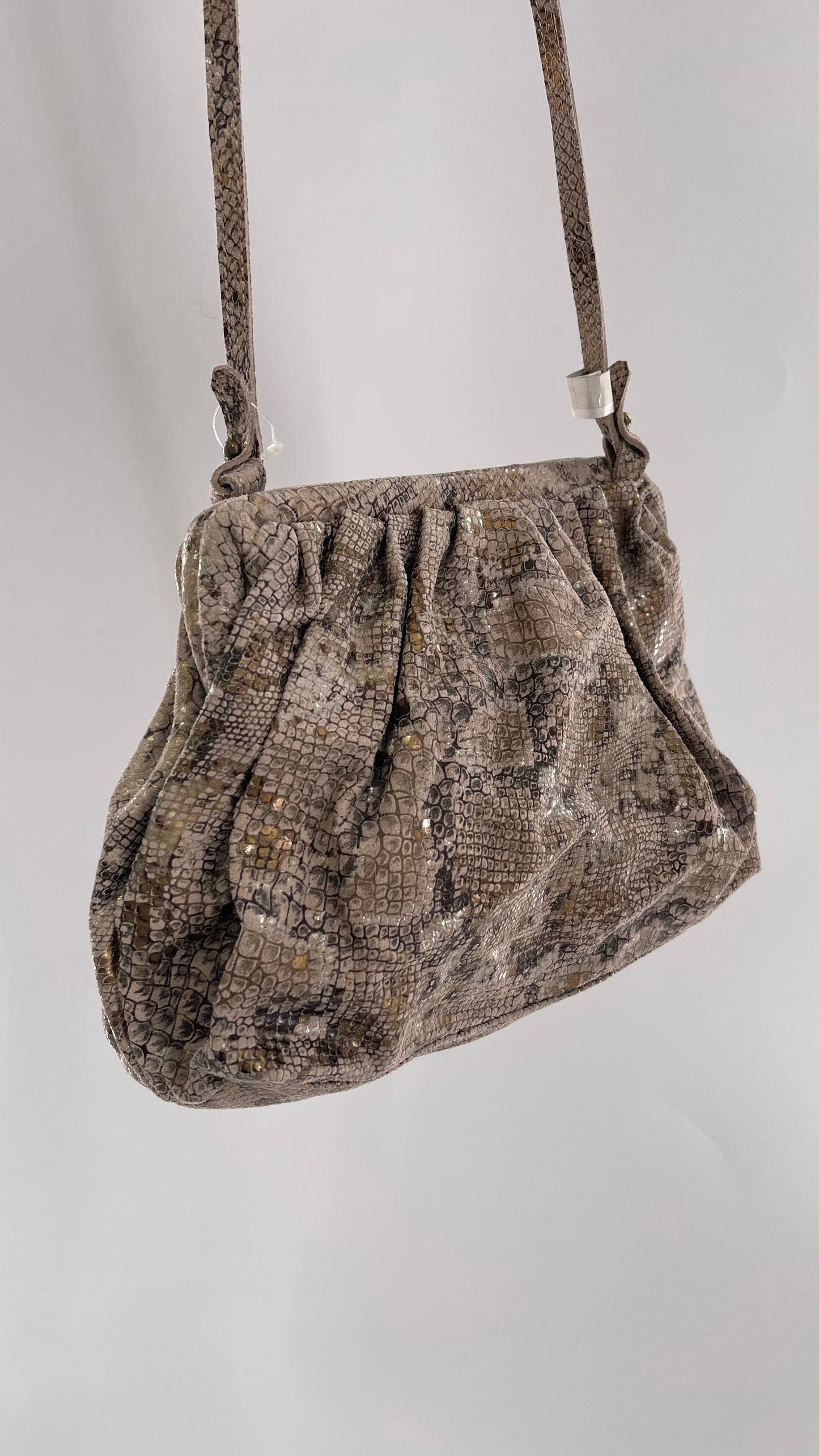 Free People Genuine Leather Clutch and Shoulder Bag Snake Print with Reflective Silver and Gold Flecks