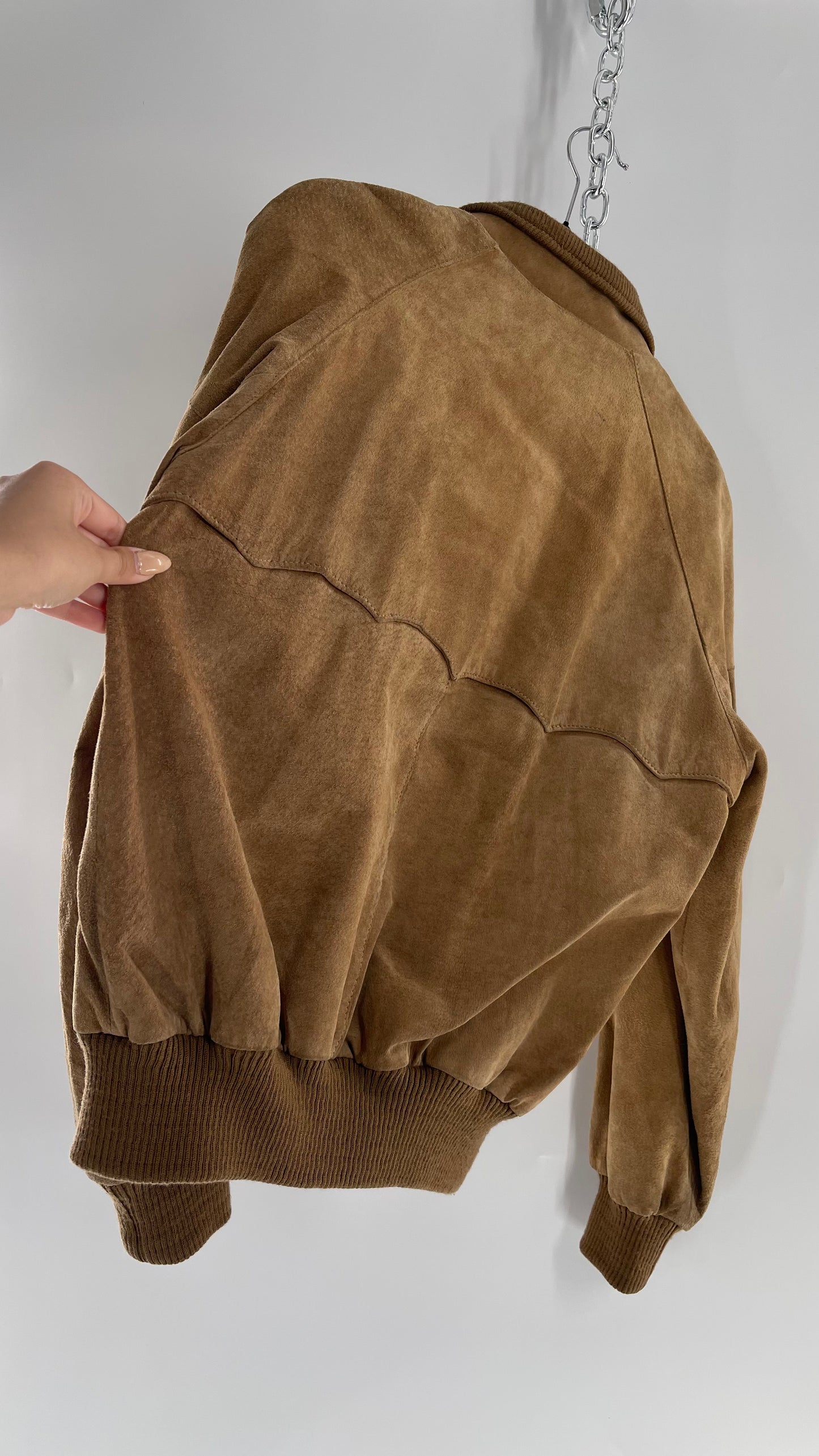 Vintage FOXRUN Caramel Brown Suede Bomber Jacket (40)