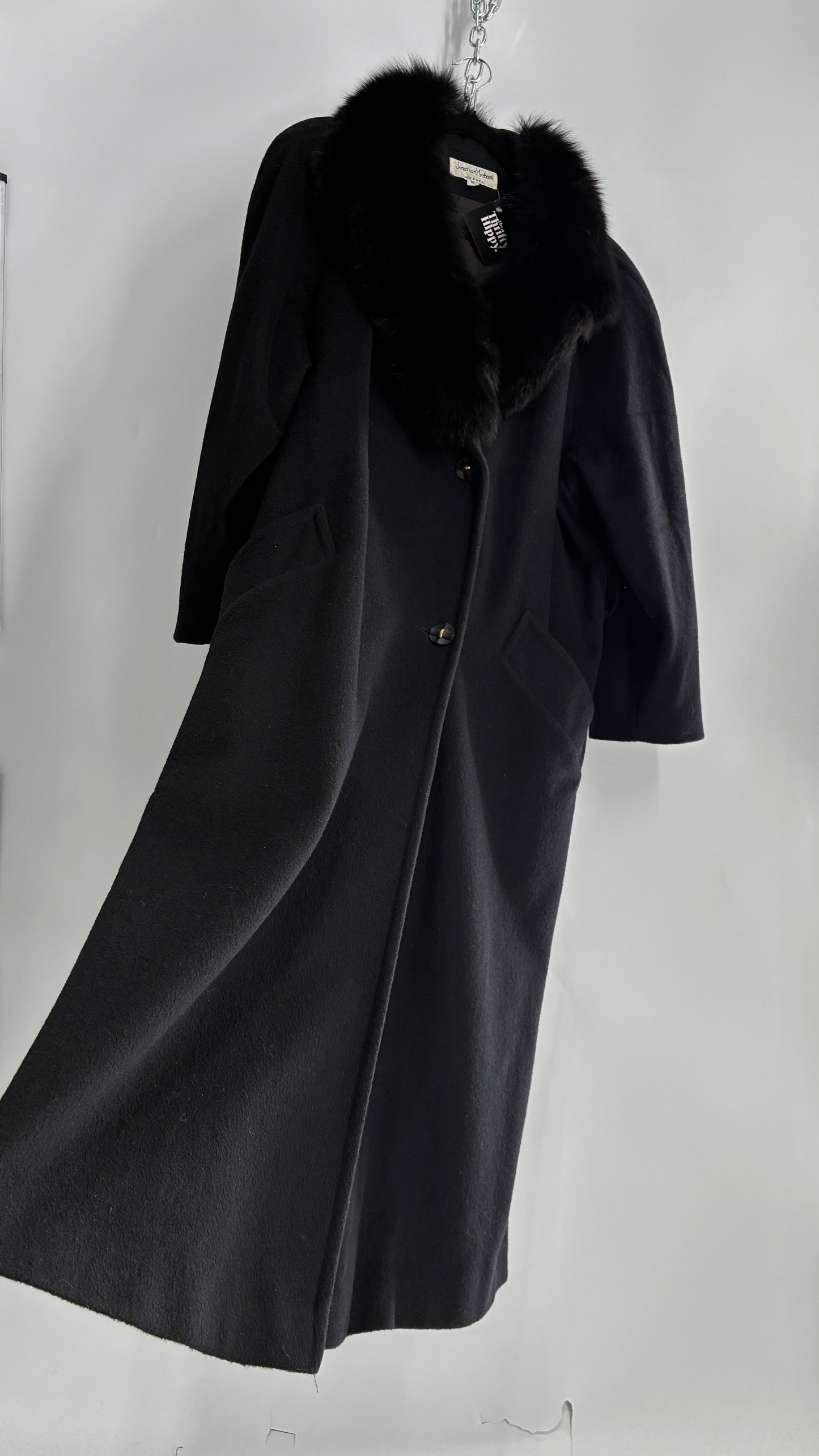 Jonathan Michael Black Full Coat with Genuine Fur Collar (C)(16)