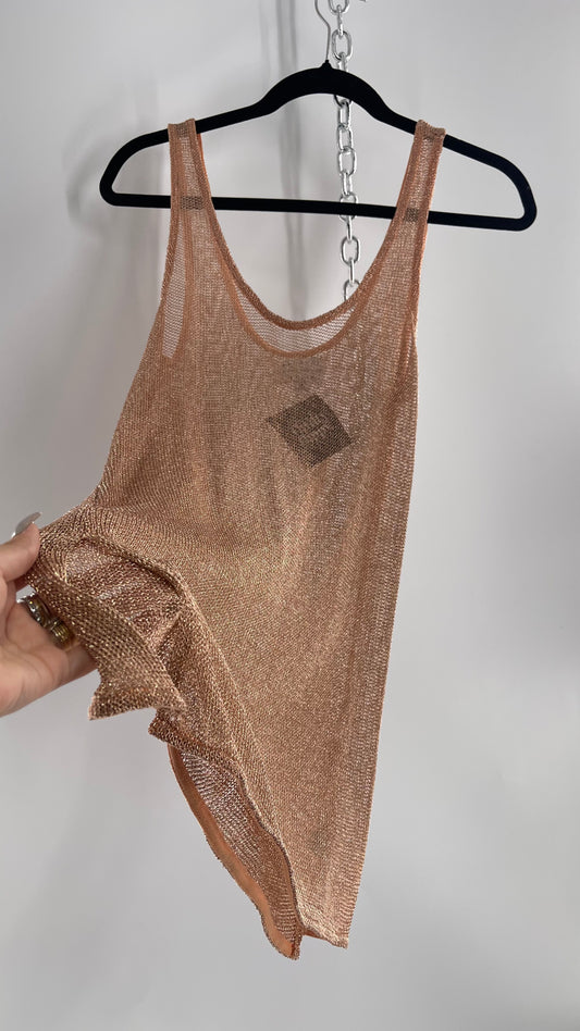 Kendall + Kylie Rose Gold Metallic Mesh Tank (M)