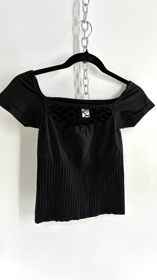 Vintage Imported Brazilian Black Netted Neckline Spandex Top