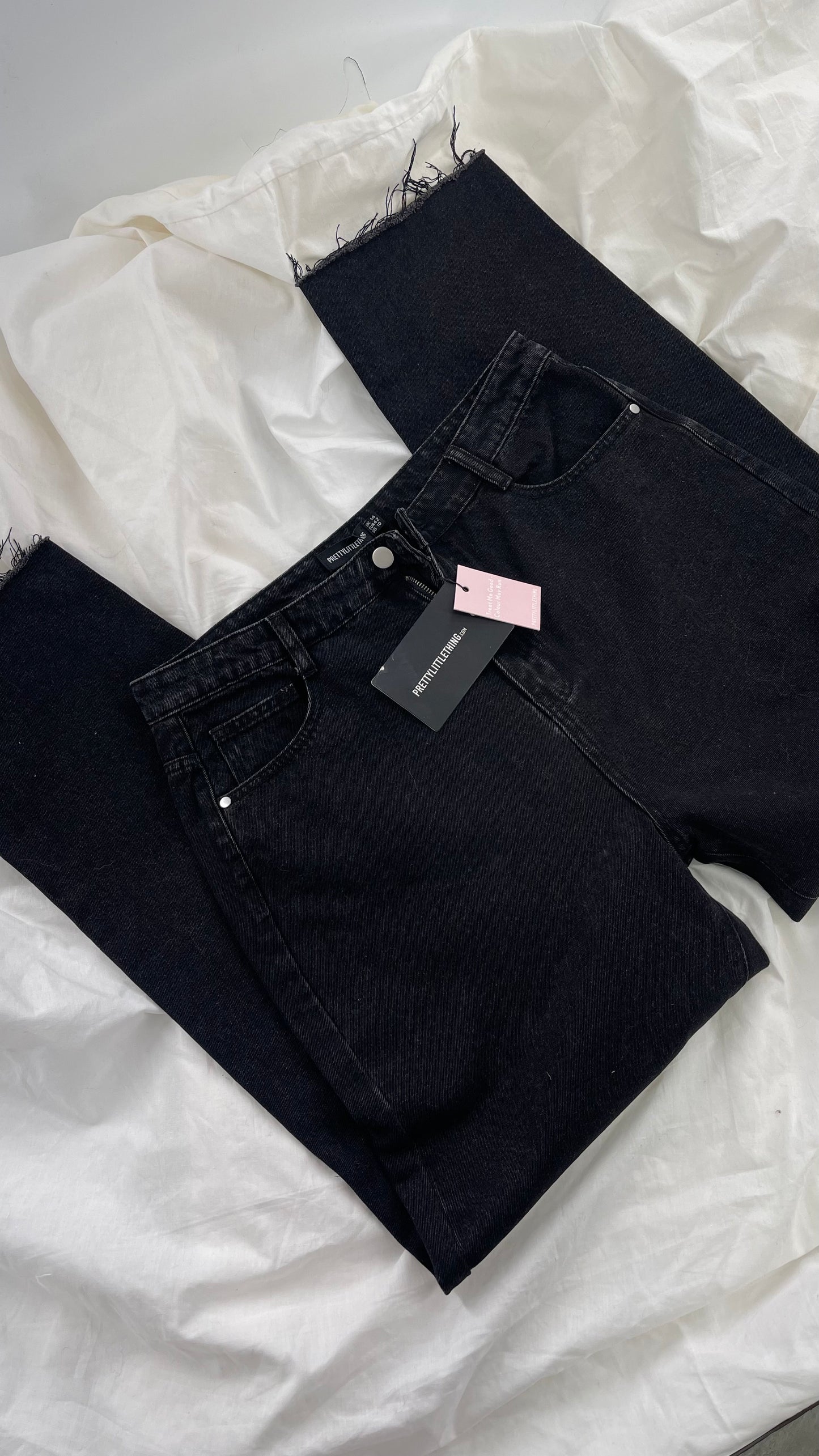 PRETTY LITTLE THING Black Jeans with Frayed Hem with Tags Attached (10)