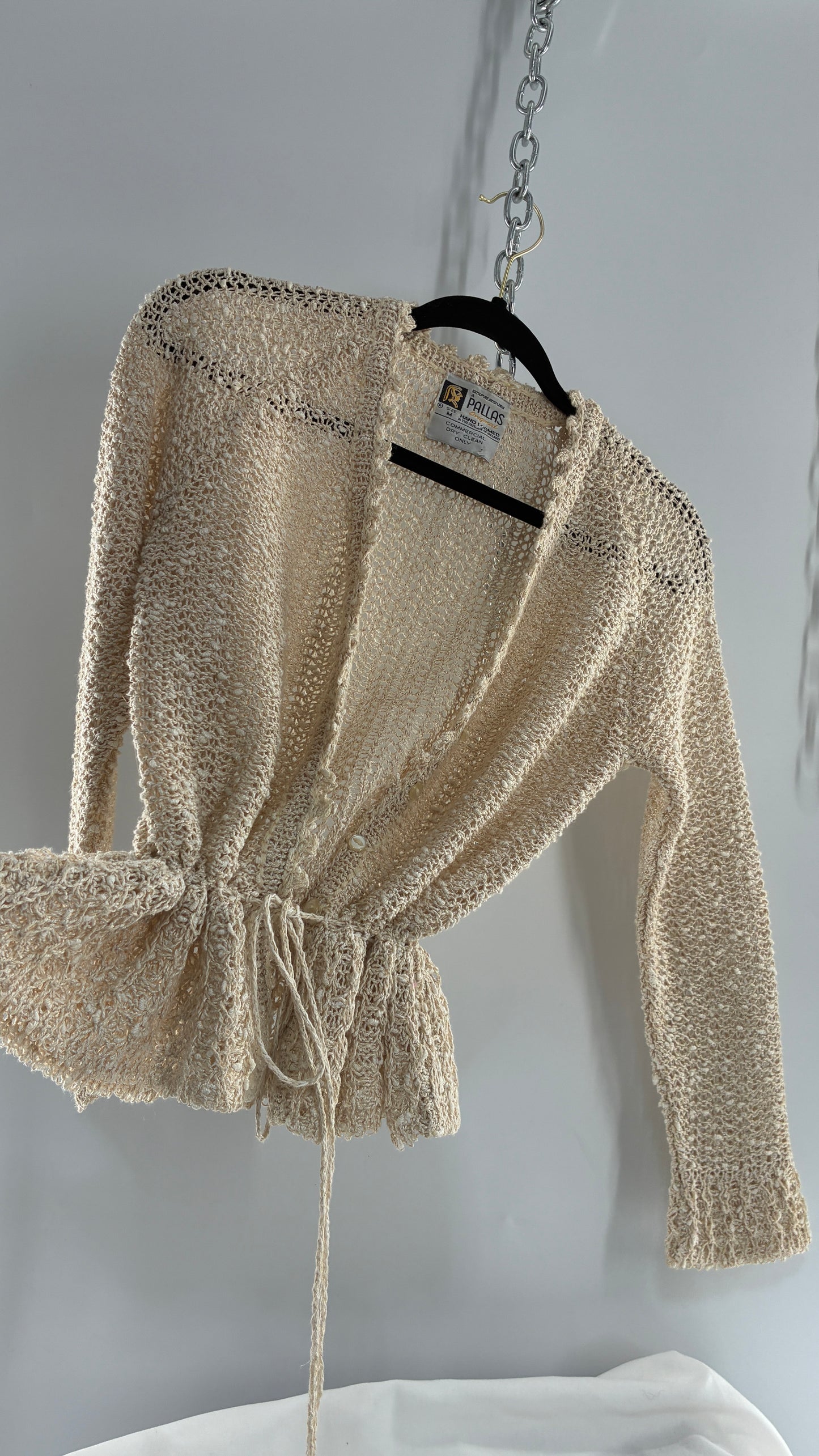 Vintage 1970s PALLAS 100% Pure Irish Linen Hand Loomed Cinched Cardigan (Medium)