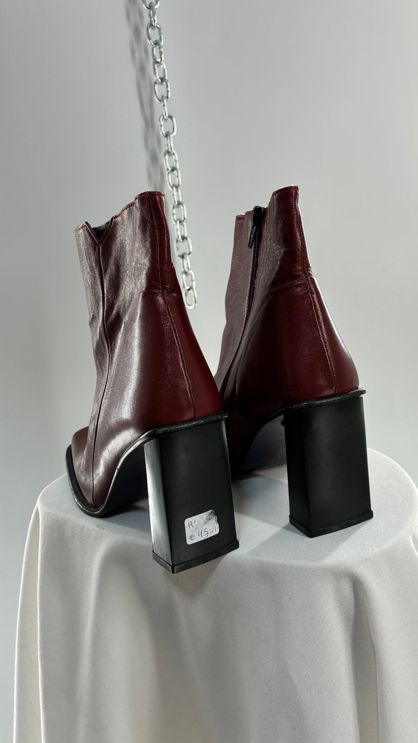 Vintage APARATUS BOOTS Red Genuine Leather Square Toe, Square Heel Boots with Purple Sole (38)