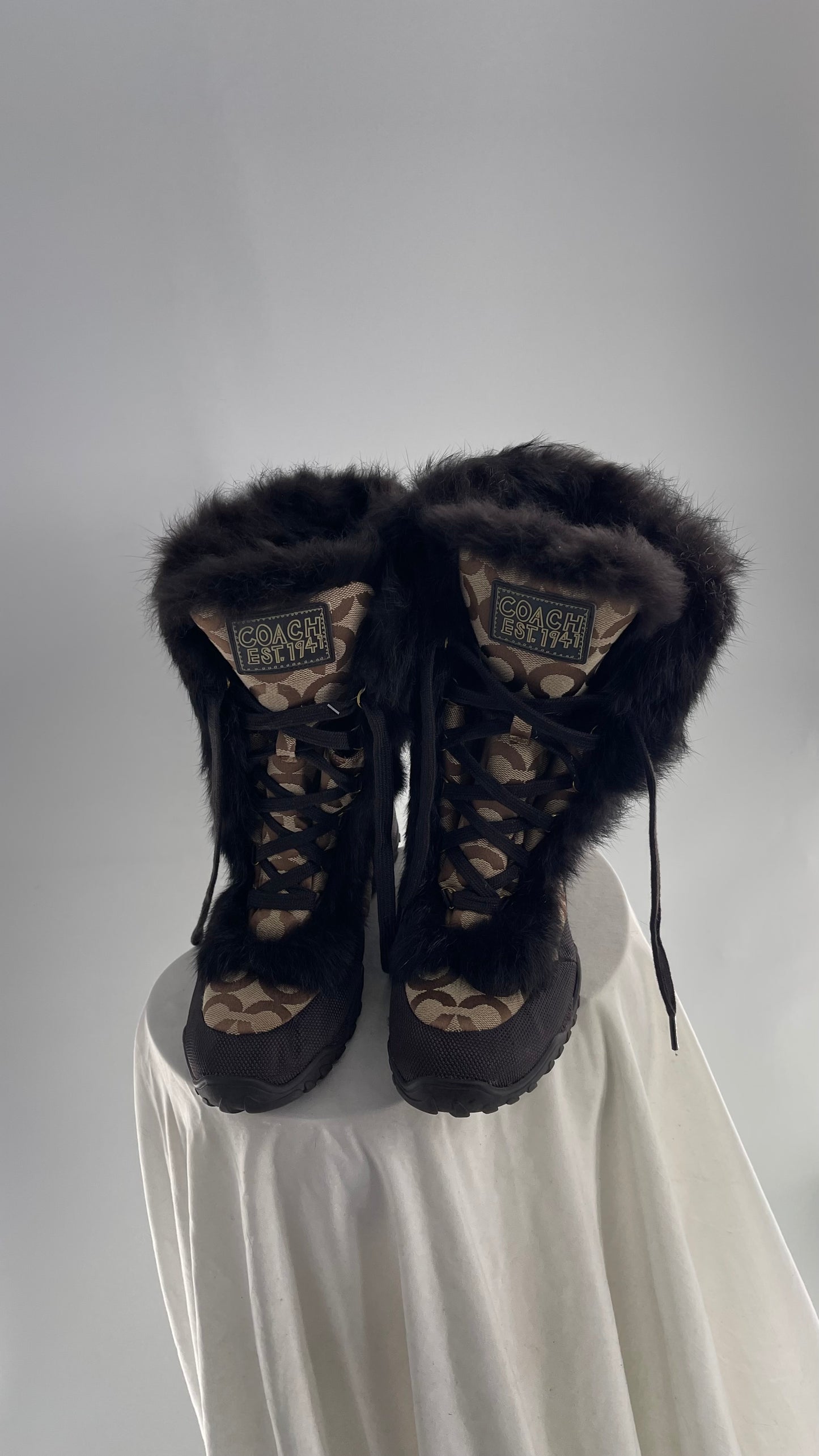 COACH Jennie Signature Quilted All Over Monogram Print Winter Boot with Rabbit Fur Trim (9)