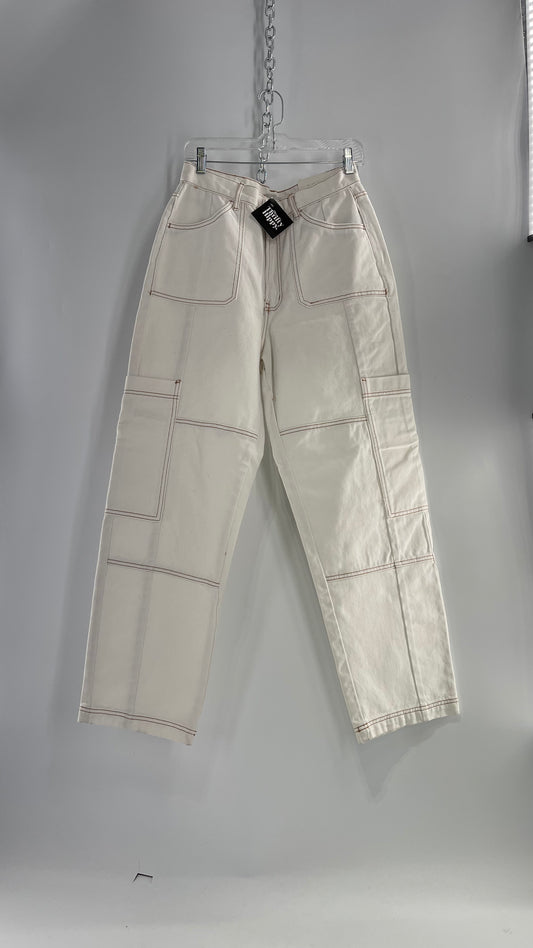 BDG White Denim Wide Leg High Rise Baggy Cargo Wide Legs (30)