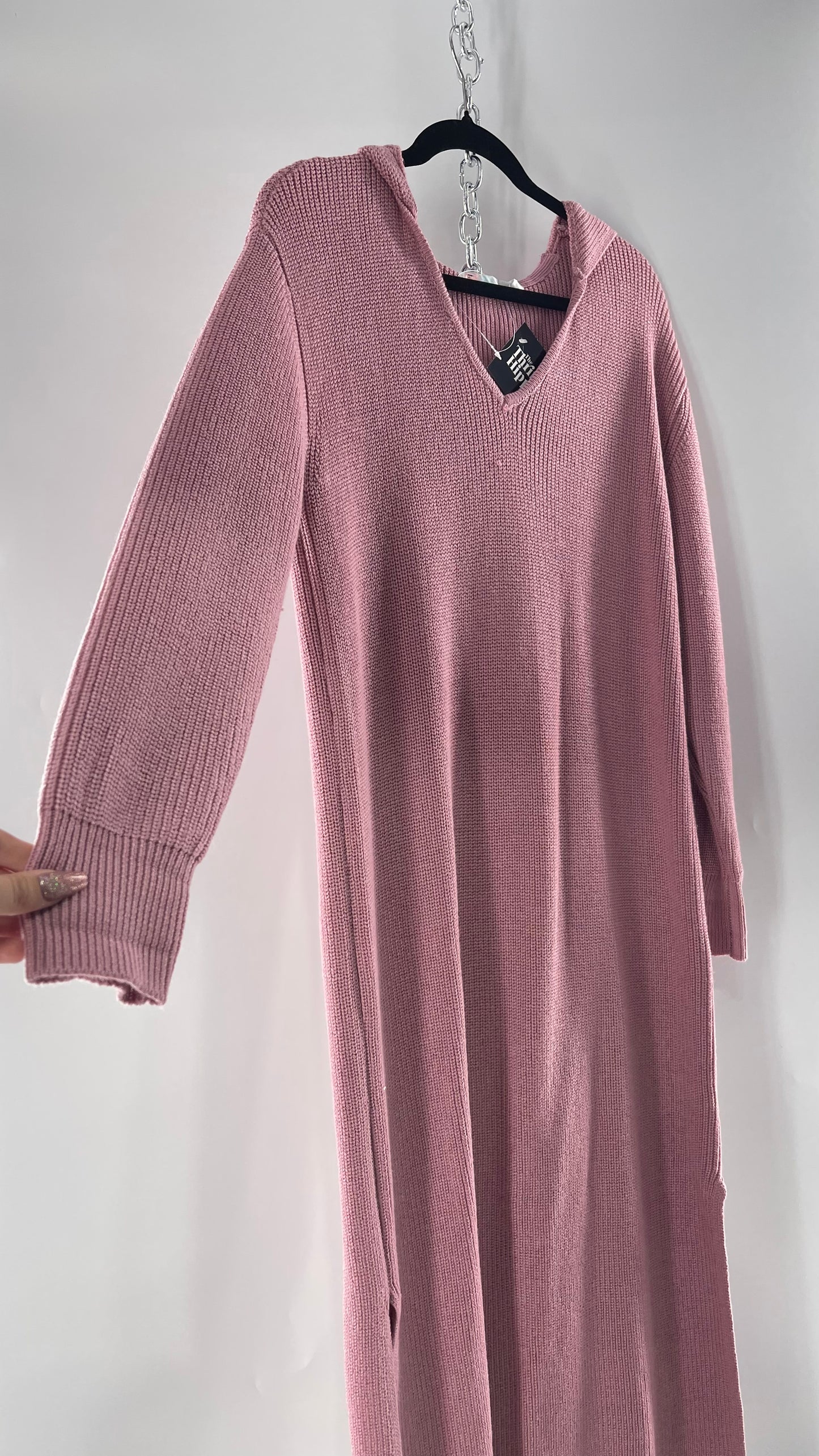 Free People Dusty Pink/ Mauve Full Length Knit Hoodie Snuggie Dress (S)