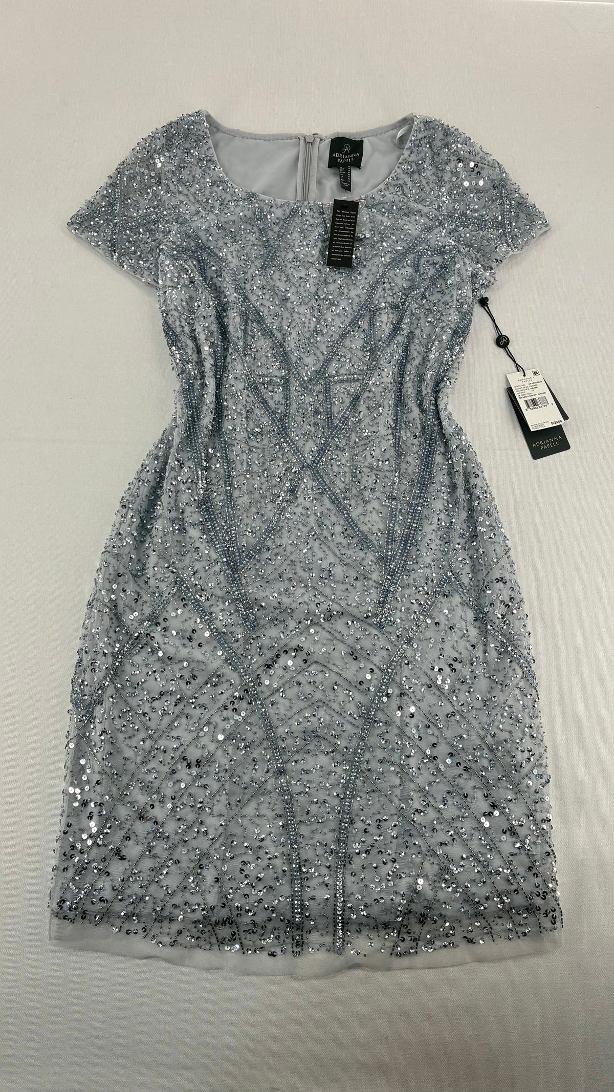Deadstock Vintage ADRIANNA PAPPEL Silver Blue Beaded Mini Dress with Tags (10)