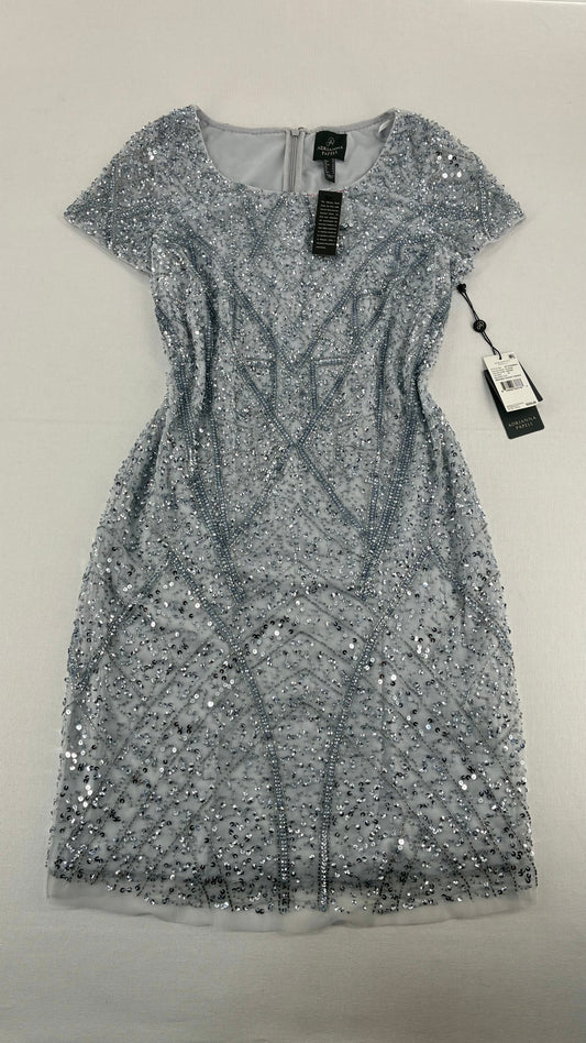 Deadstock Vintage ADRIANNA PAPPEL Silver Blue Beaded Mini Dress with Tags (10)