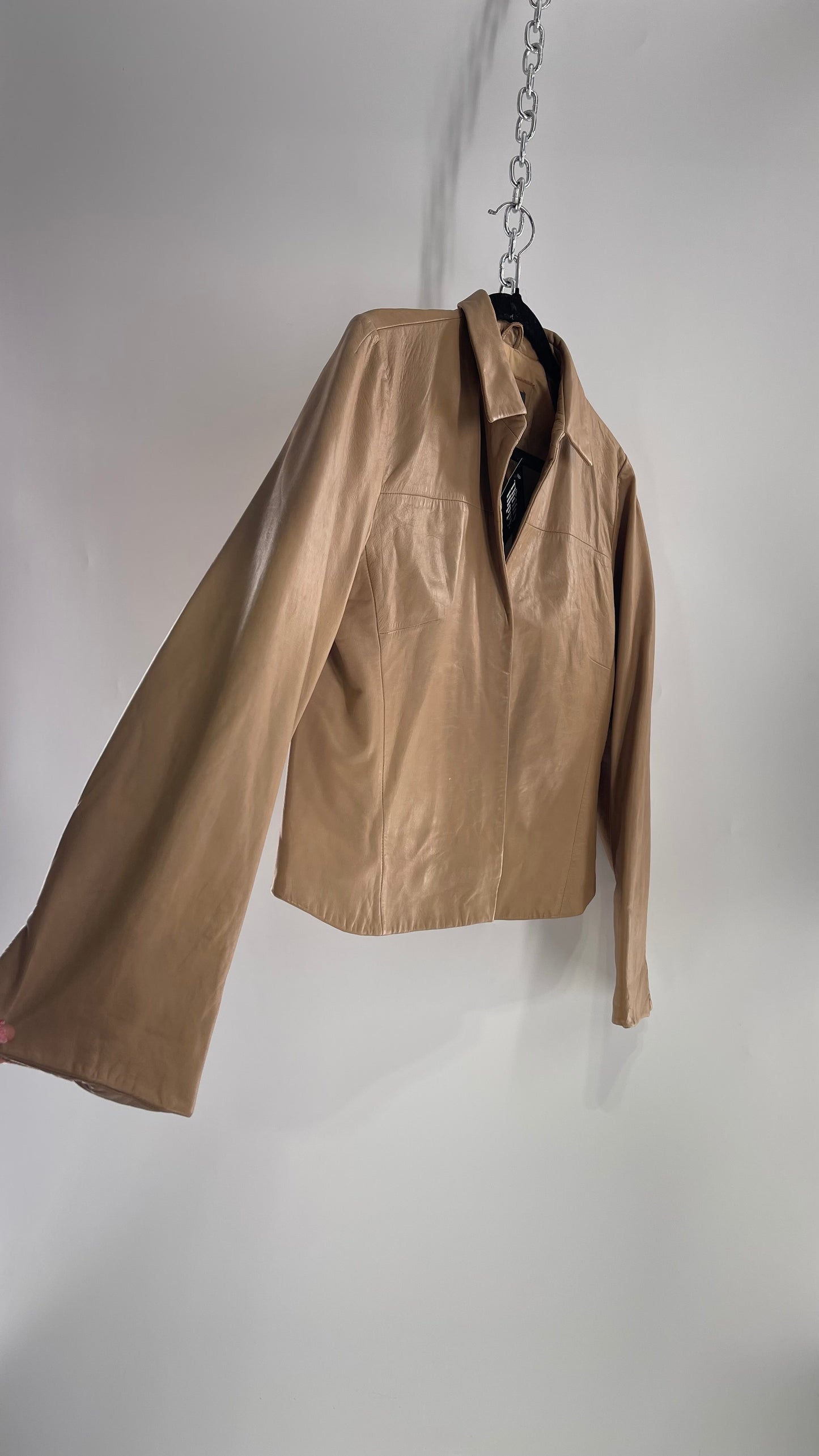 Deadstock Vintage Banana Republic Tan Soft Leather Cropped Boxy Jacket with Tags Attached (Medium)