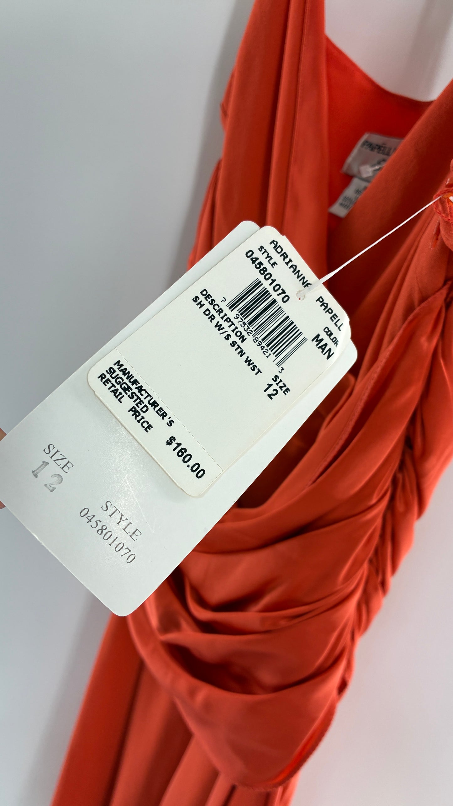 Deadstock Vintage PAPELL BOUTIQUE 100% Silk Tangerine Midi Dress with Ruched Bodice (12)