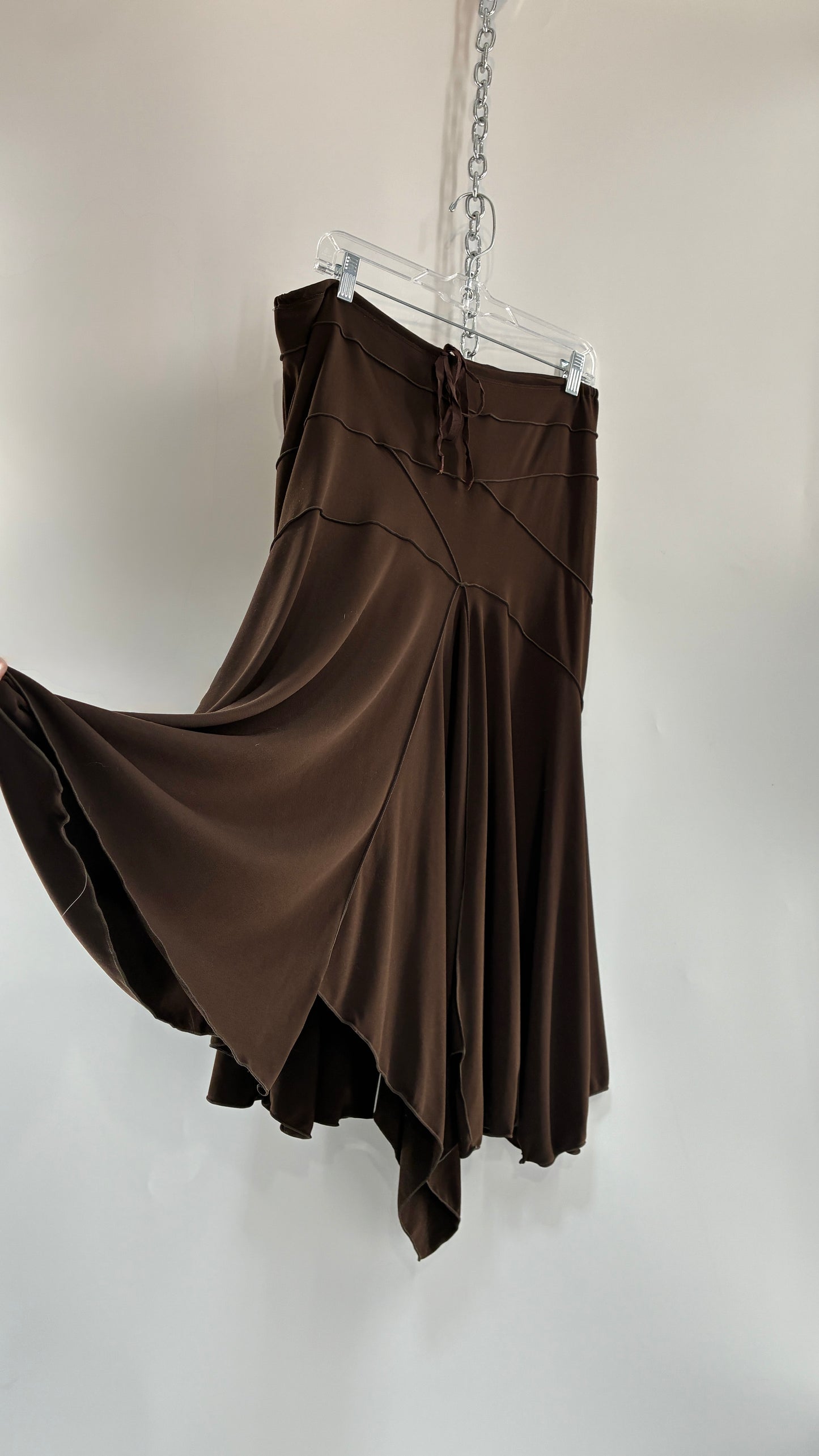 Vintage MAX STUDIO Brown Asymmetric Hem Maxi Hip Skirt (Medium)