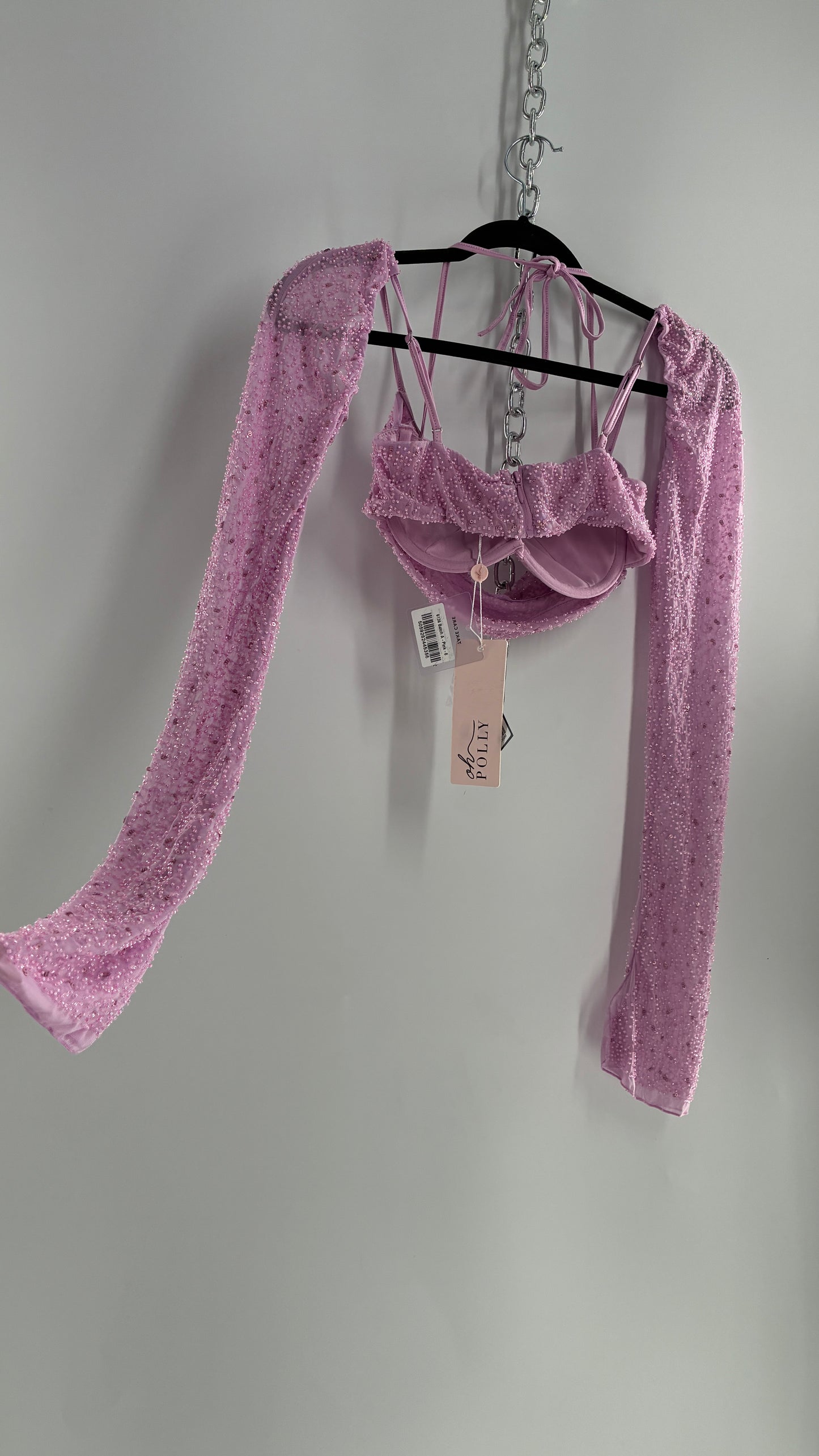 Princess Polly Beaded Shrug, Drape Front Lilac Long Sleeve with Tags Attached (4)