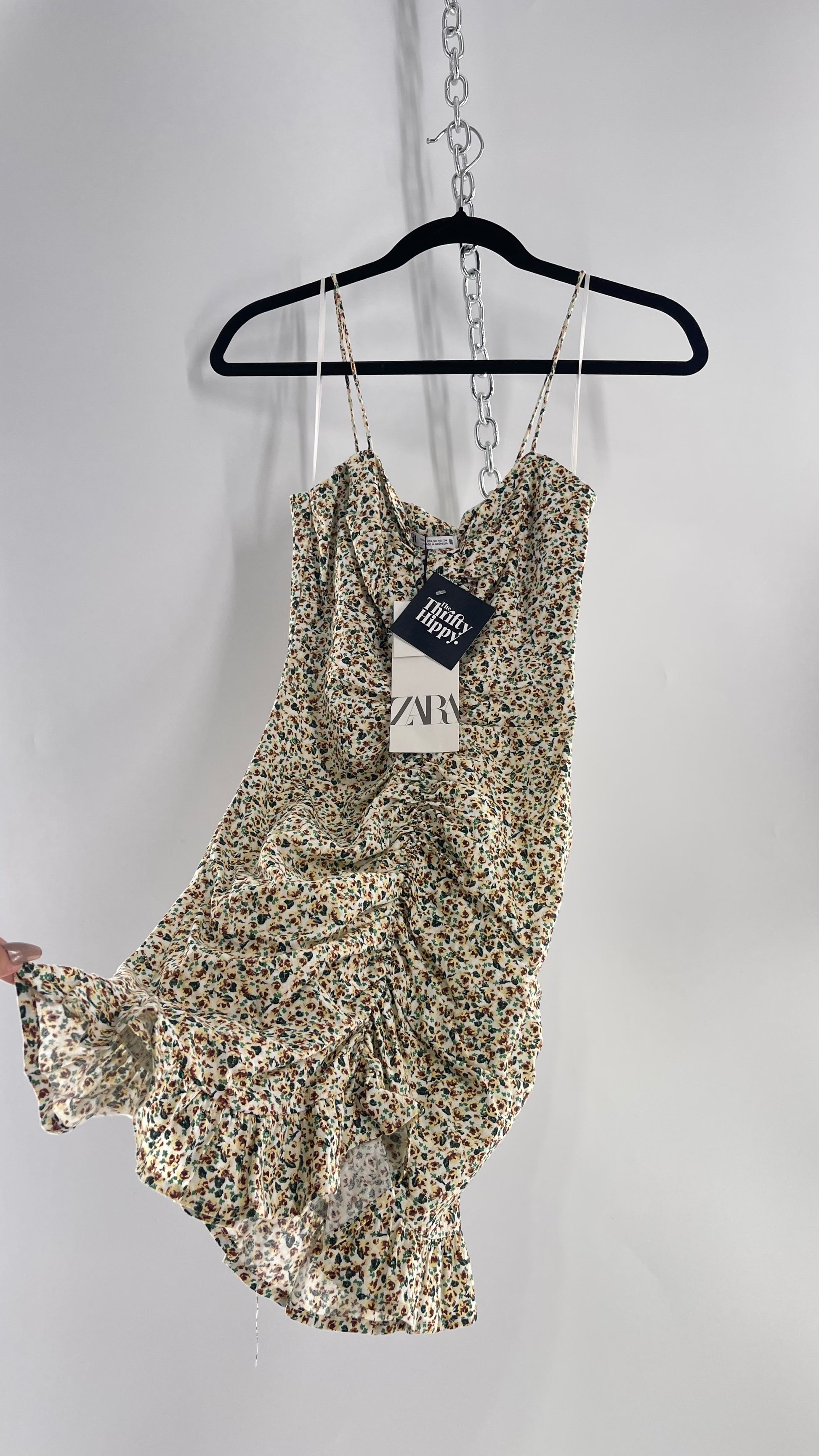 zara ruched floral dress FLORAL PRINT DRAPED MINI DRESS - Multicolored