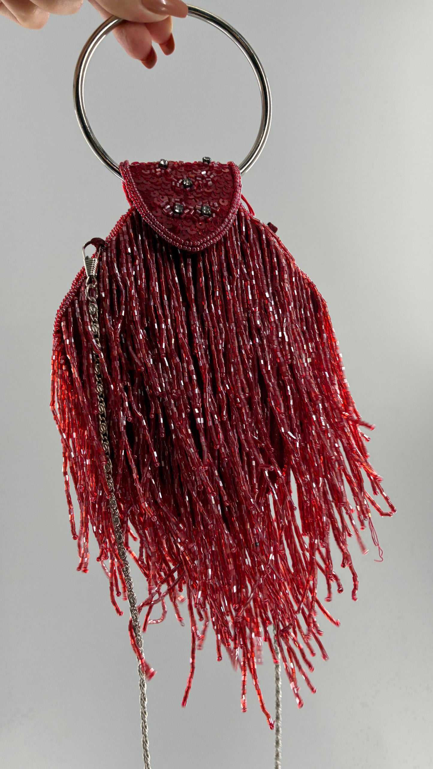 Deadstock Vintage COLLEEN LOPEZ Beaded Red Fringe Purse with Tags Attached
