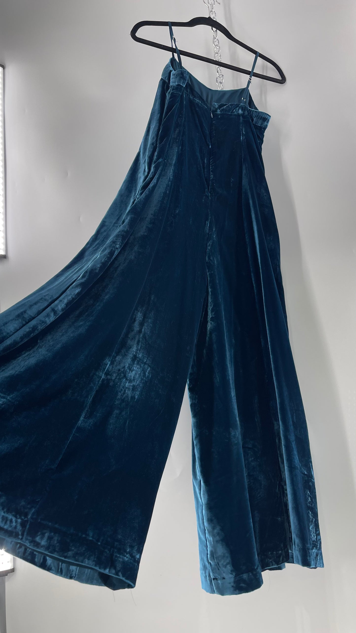 Anthropologie Blue Velvet Velour Wide Leg Jumpsuit (2)