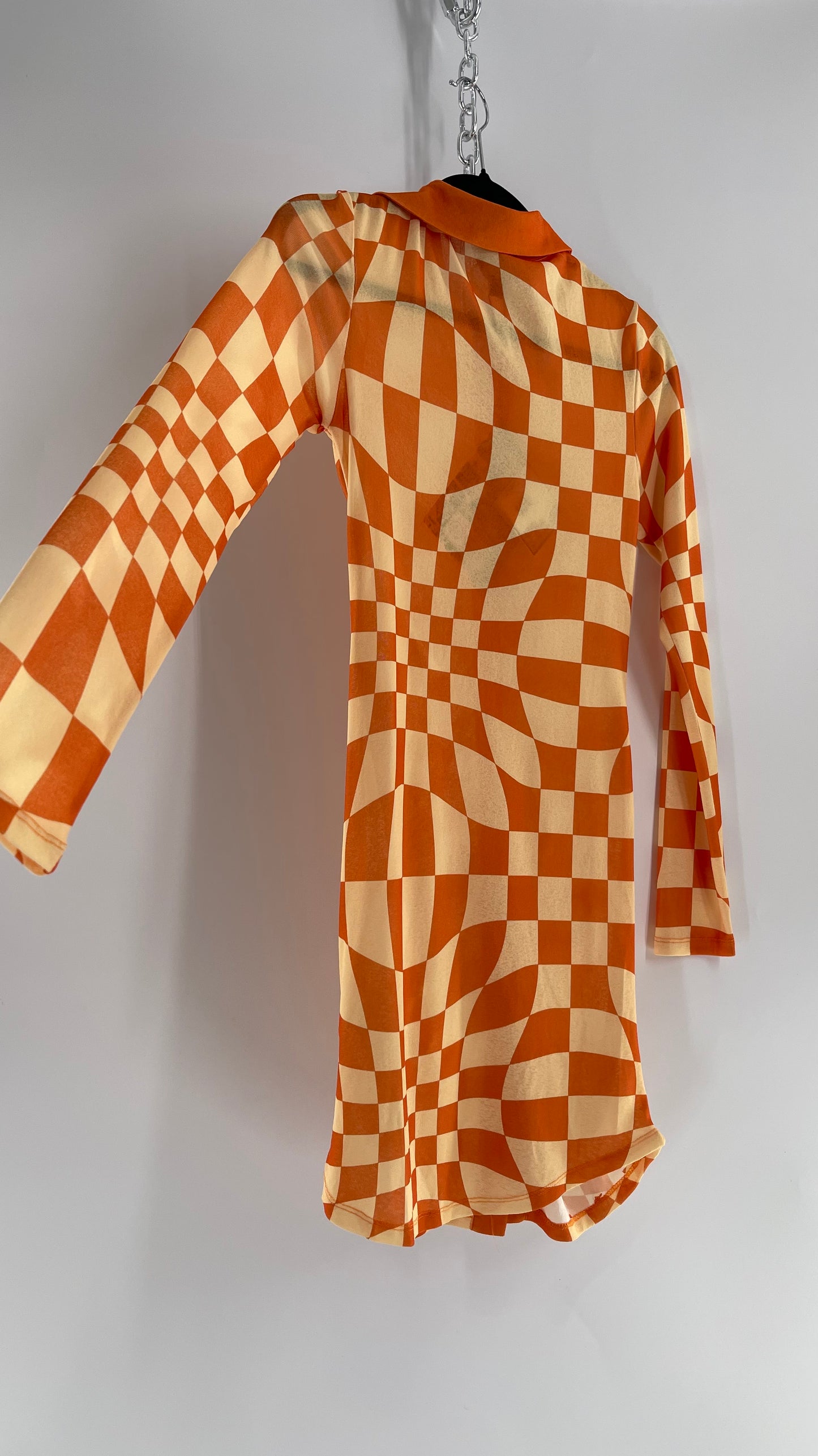 NGOrder Checkerprint Yellow/Orange Collared Buttonfront Dress (8)