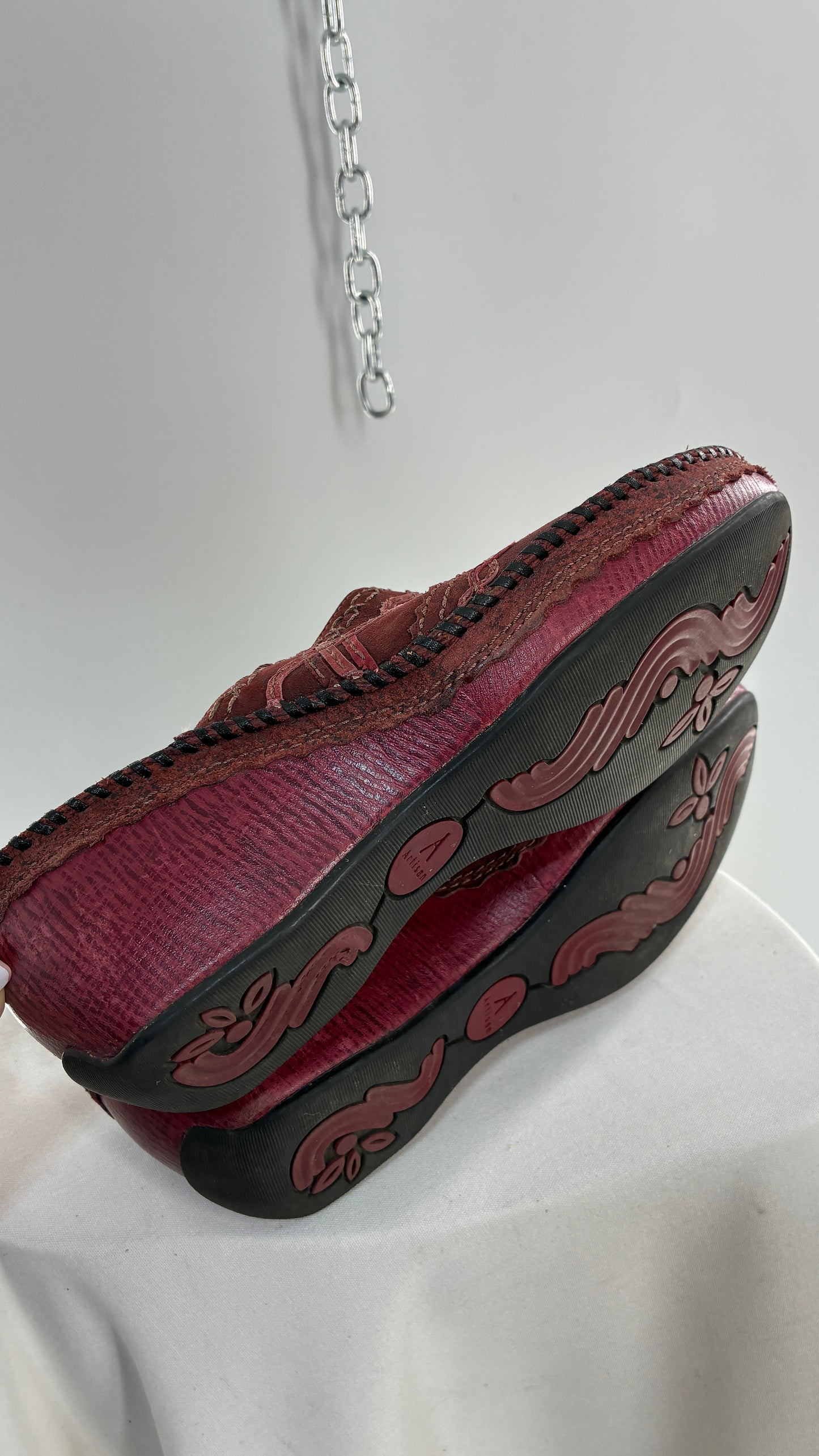 ARTISAN Clark’s Maroon Red Leather Clogs (8)