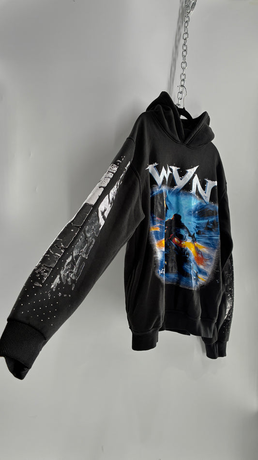 WYN Winners Ride 2gether Rhinestone Encrusted Pocketed Heavy Thick Knit Hoodie (XXL)