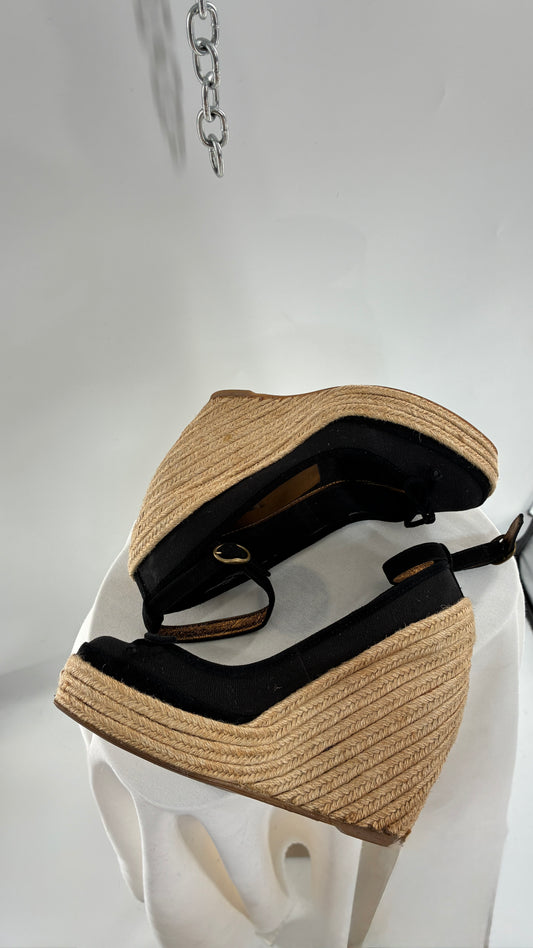 Vintage BCBG MAXAZRIA Black Ballet Wicker Wedge Heels Made in Spain (7)