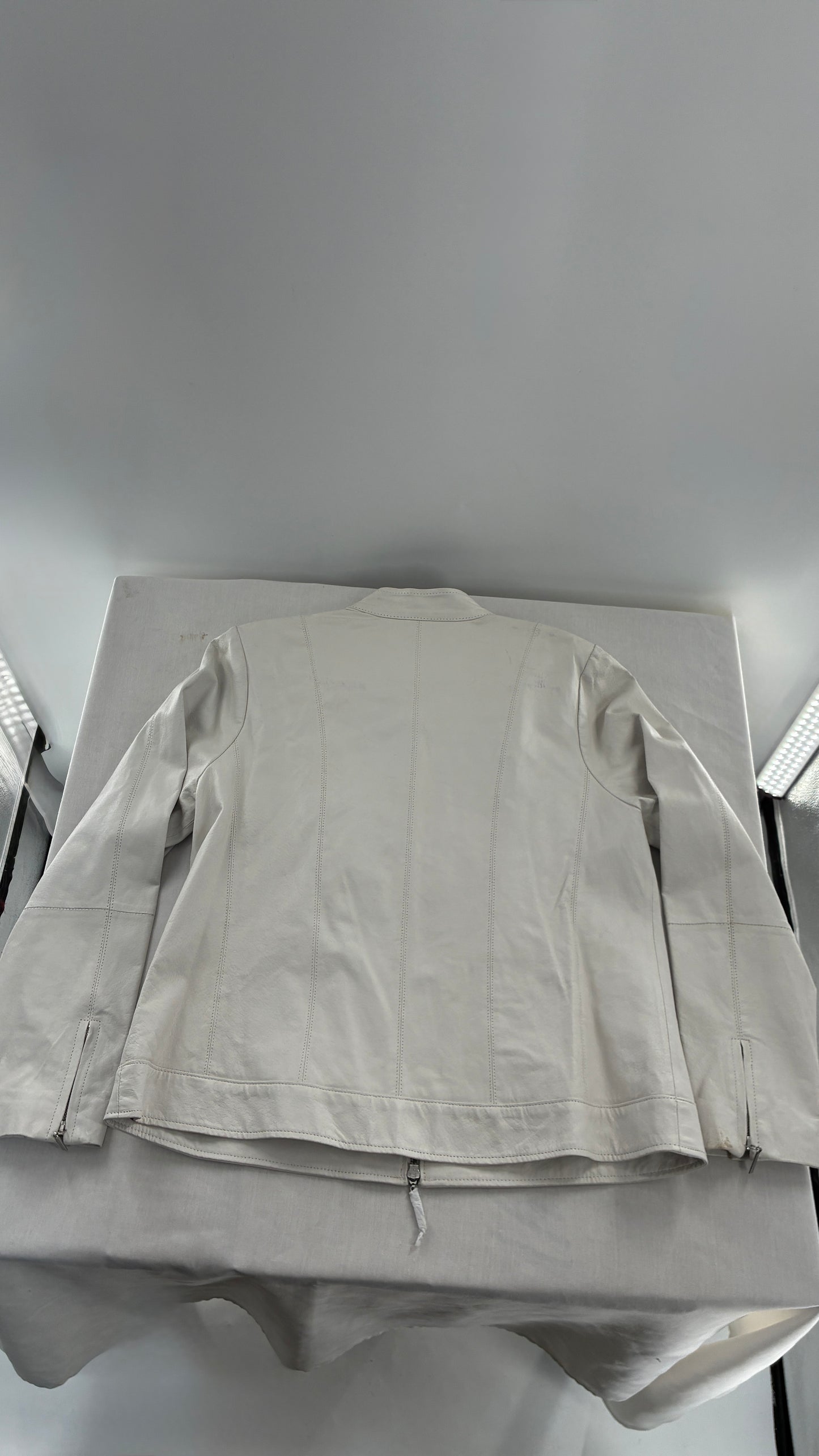 Deadstock Vintage JESSICA LONDON White Genuine Leather Paneled Motorcycle Jacket (16)