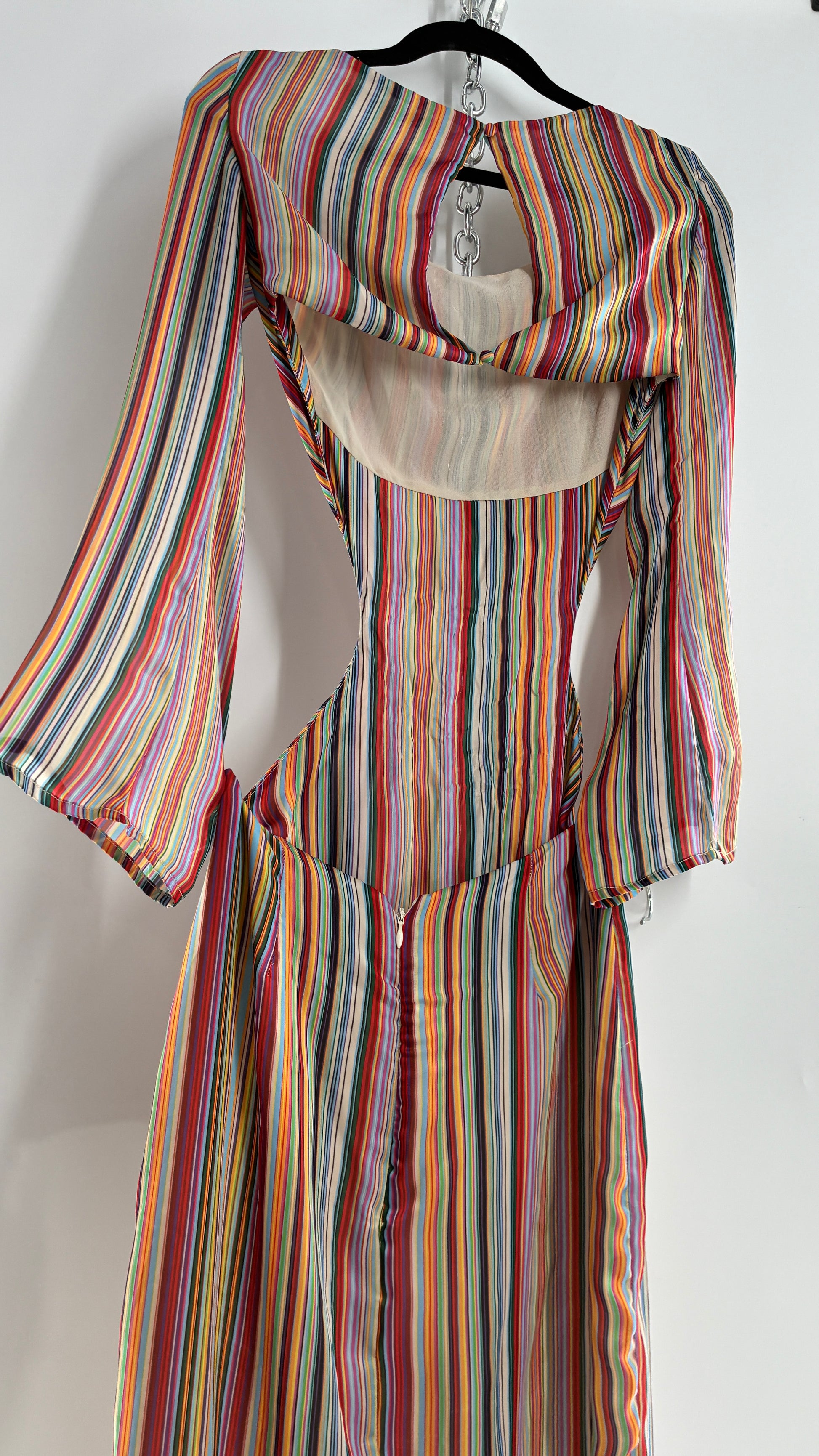 WINTERMUSE Daphne Multicolored Striped Silky Backless Cutout Dress (4) The Thrifty Hippy WINTERMUSE Daphne Multicolored Striped Silky Backless Cutout Dress (4) The Thrifty Hippy