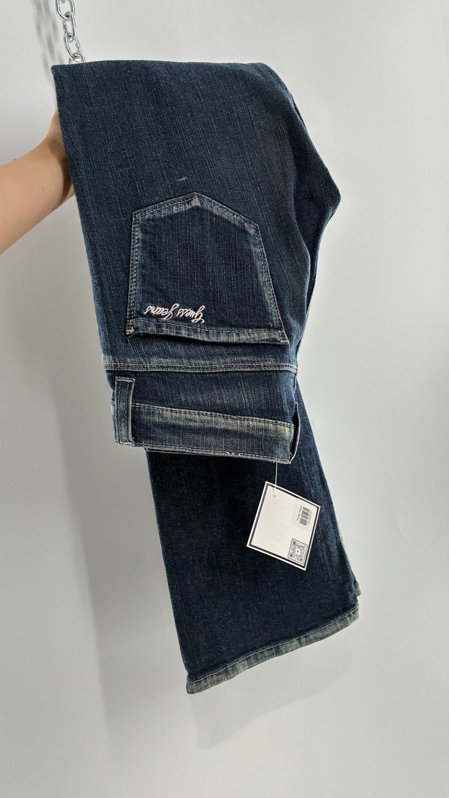 Vintage GUESS CO Ultra Low Rise Jeans with Bleached Seams and Button Side Closure (26)