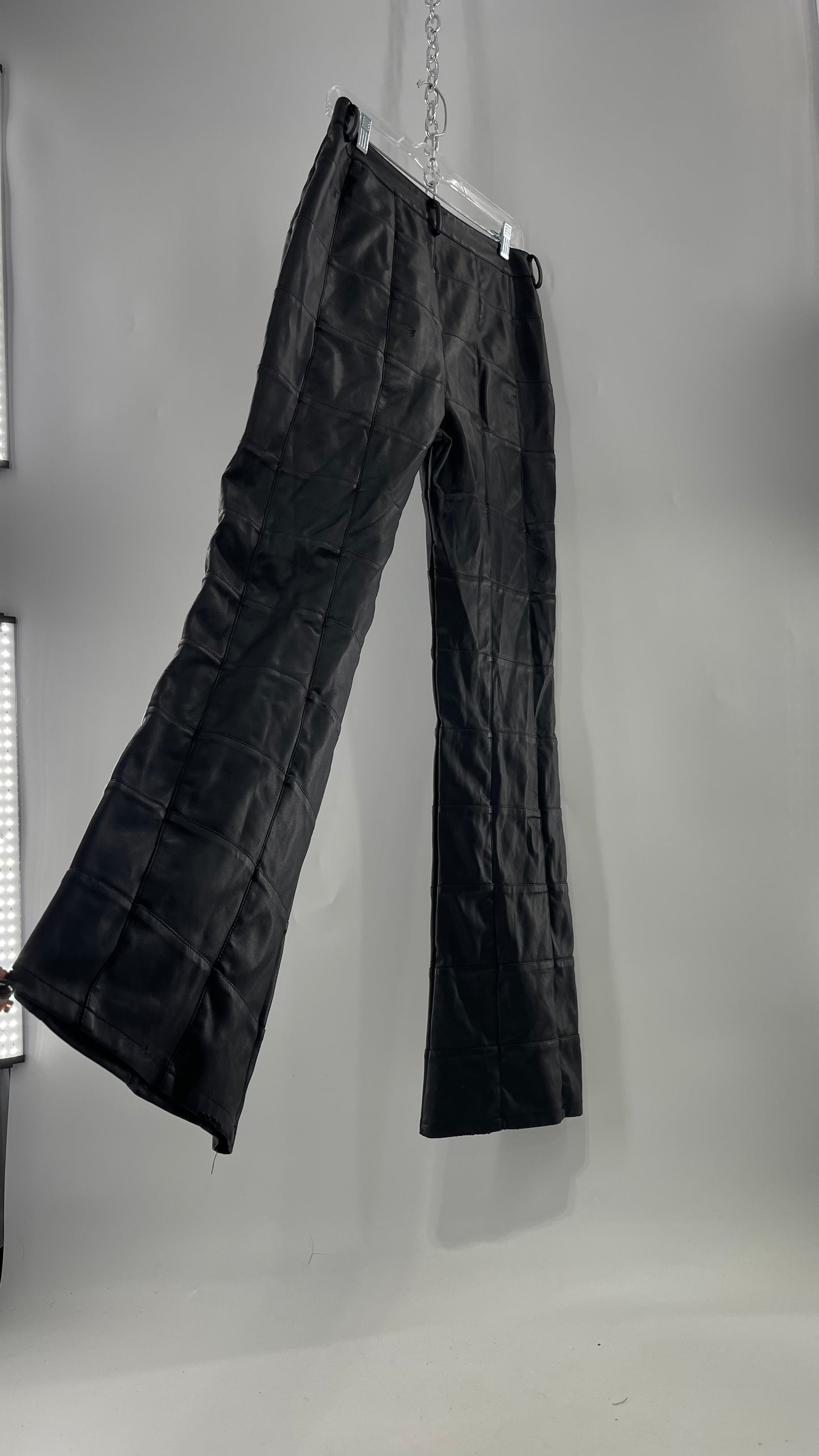 MOTEL Black Faux Leather Checkered Kick Flares (XL)