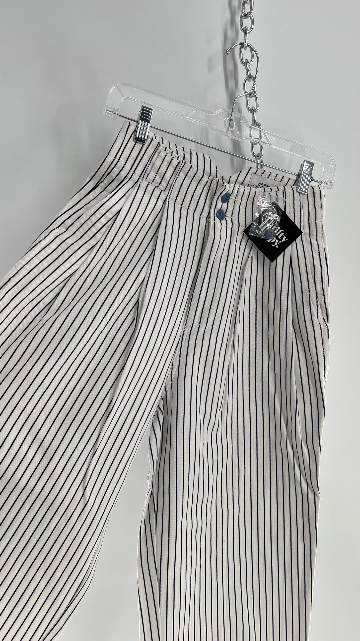 Urban Outfitters White High Waisted Navy Striped Trouser