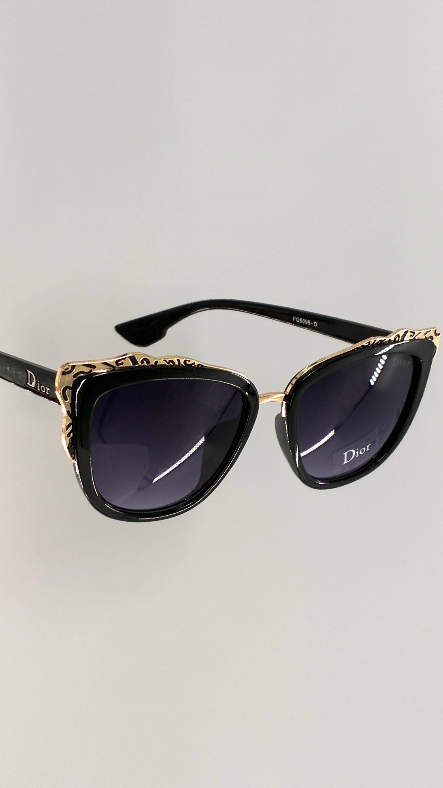 Vintage DIOR Glossy Black Sunglasses with Engraved Gold Detailing *Unauthenticated