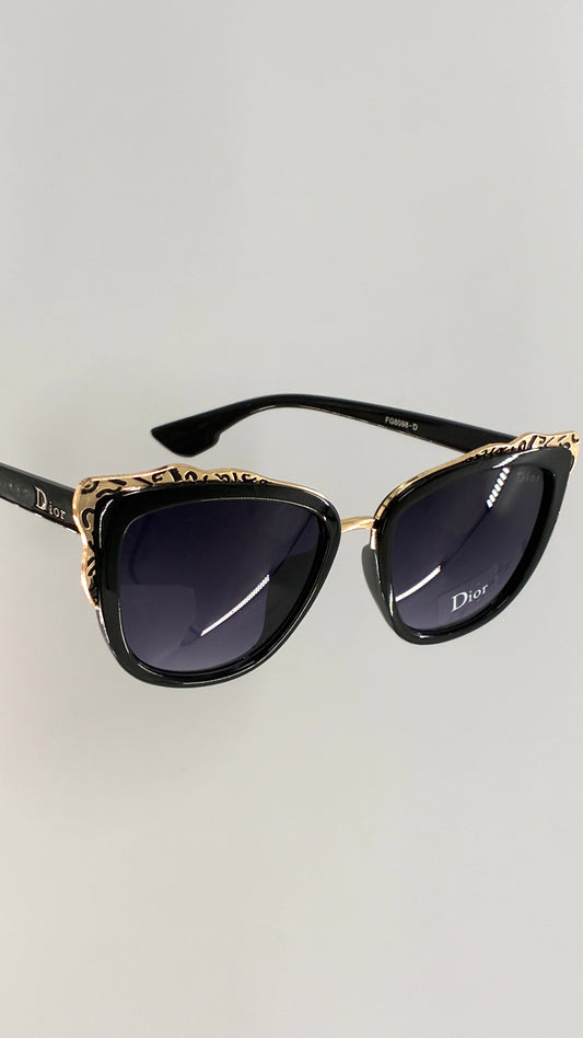 Vintage DIOR Glossy Black Sunglasses with Engraved Gold Detailing *Unauthenticated