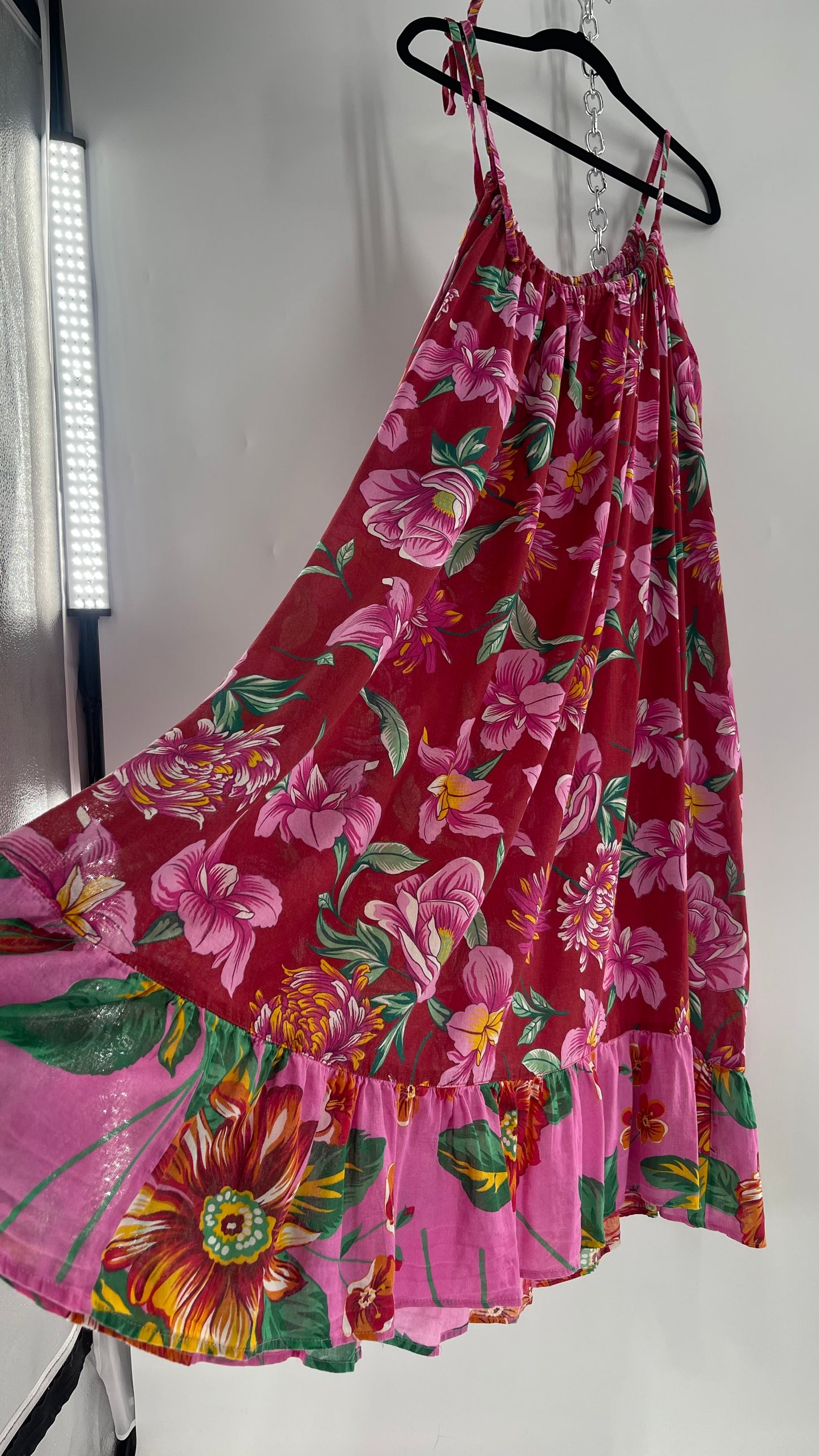 Handemade Brazilian Color Blocked Red/Pink Floral Maxi (One Size)