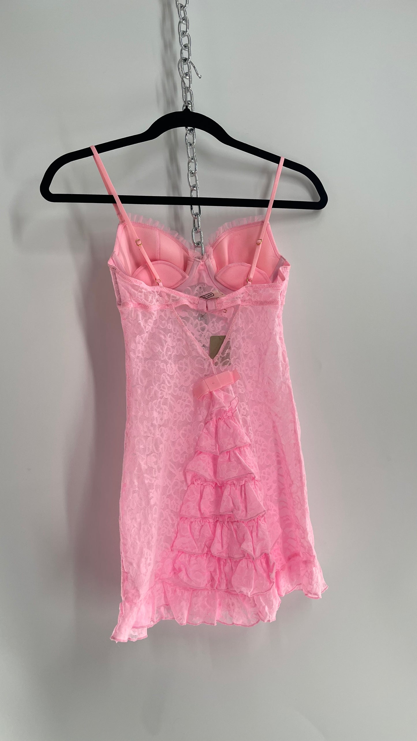 Vintage Victoria’s Secret Pink Lace Bustier with Ruffled Bum  (Small)