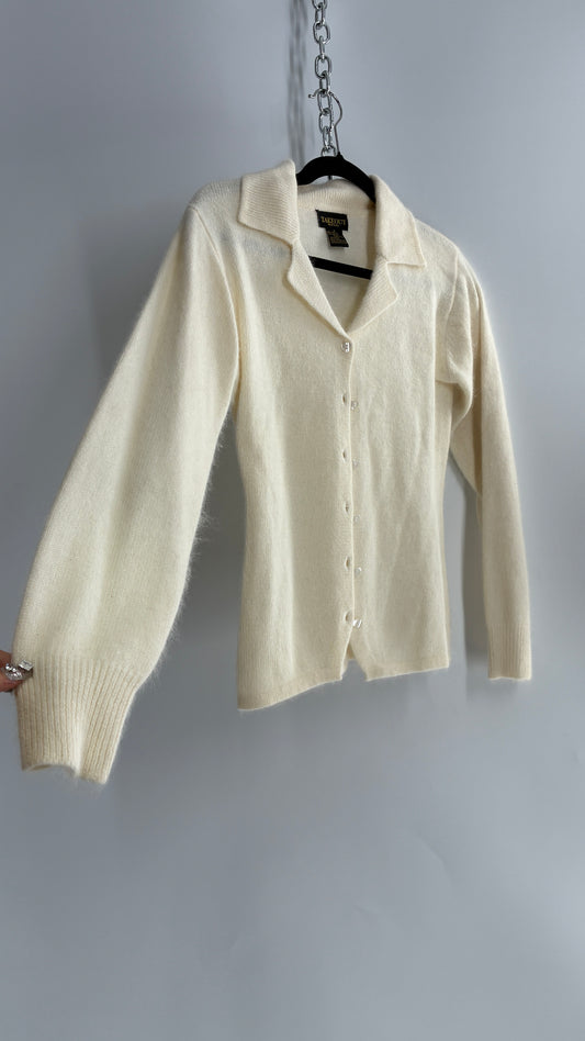 Vintage TAKEOUT Angora Rabbit Fur Blend White Cardigan (Medium)