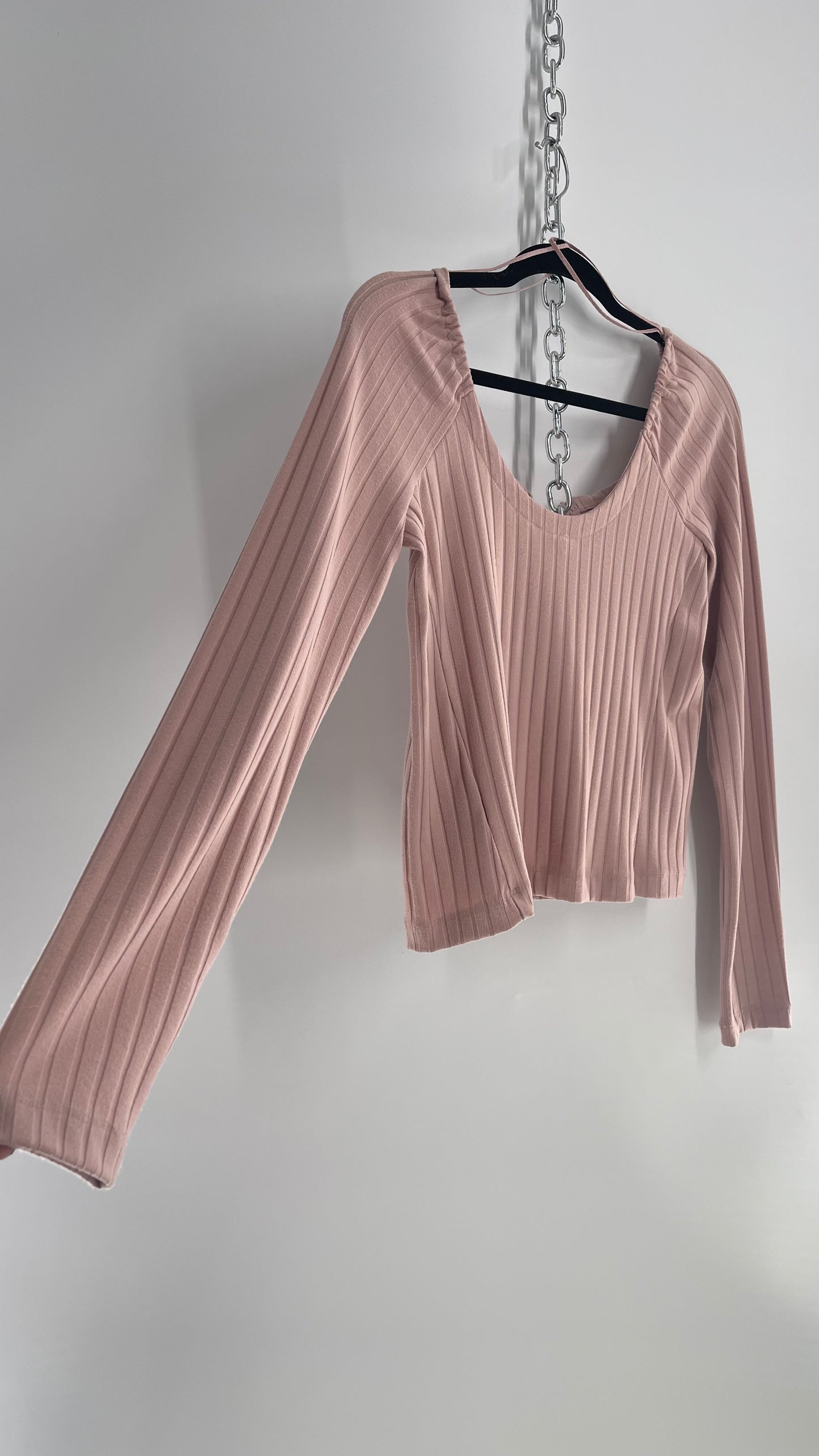 Free People Ribbed Knit Dusty Pink Long Sleeve (Large)