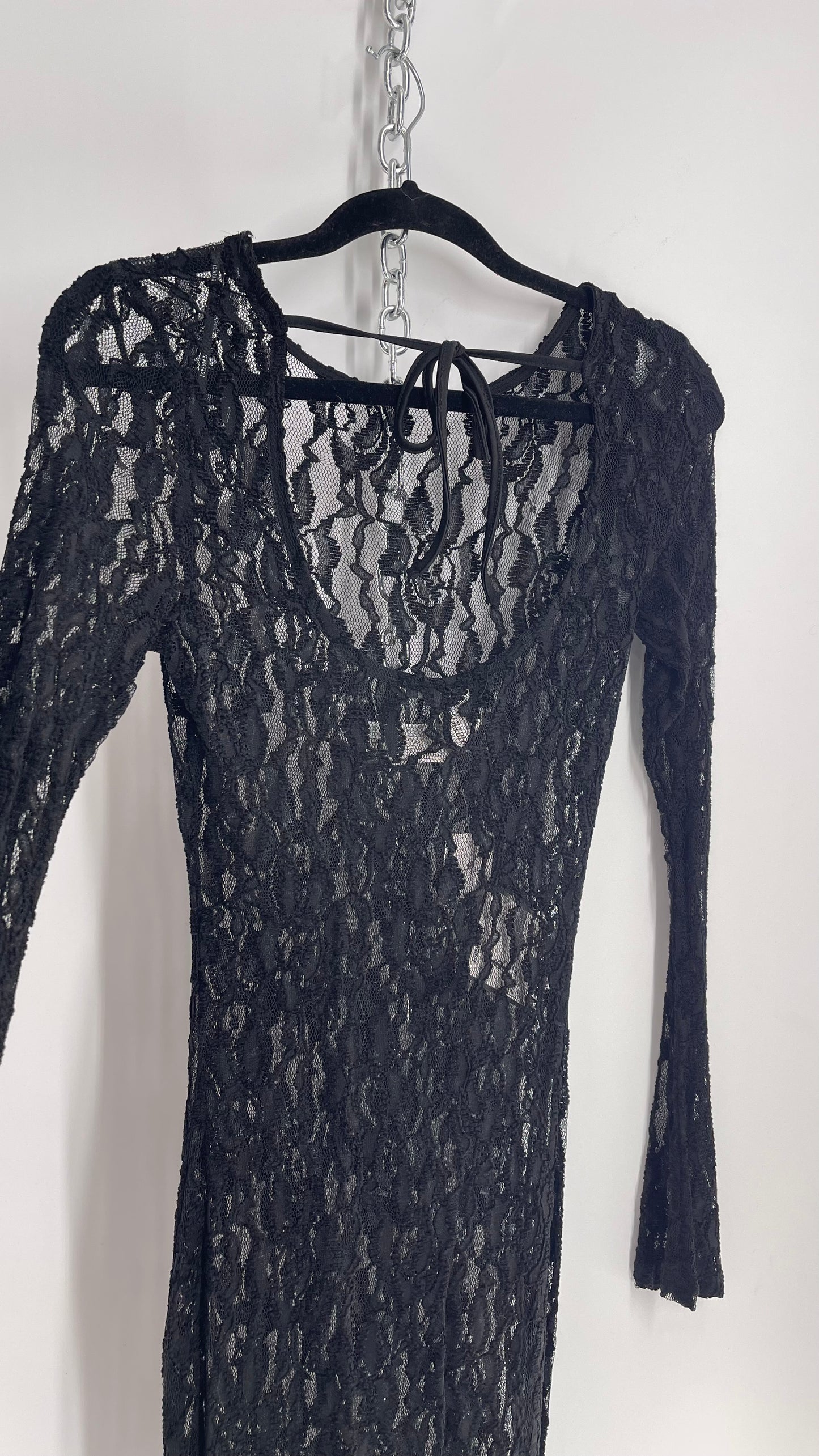 Forever 21 Black Lace Long Sleeve Full Length Dress with Tags Attached (Small)