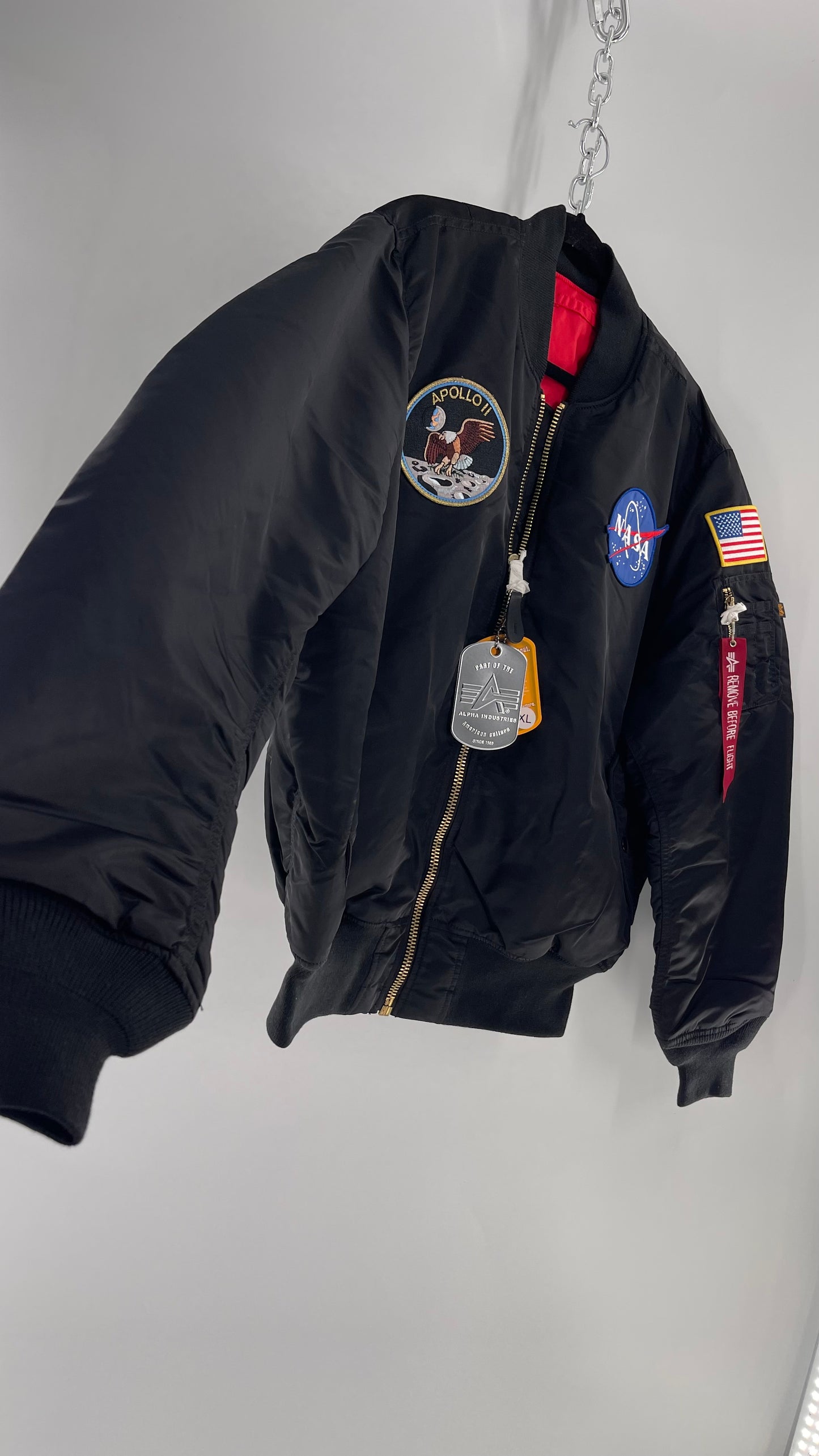 NASA Black Bomber Jacket with Tons of Patches Never Worn with Tags (XXL)