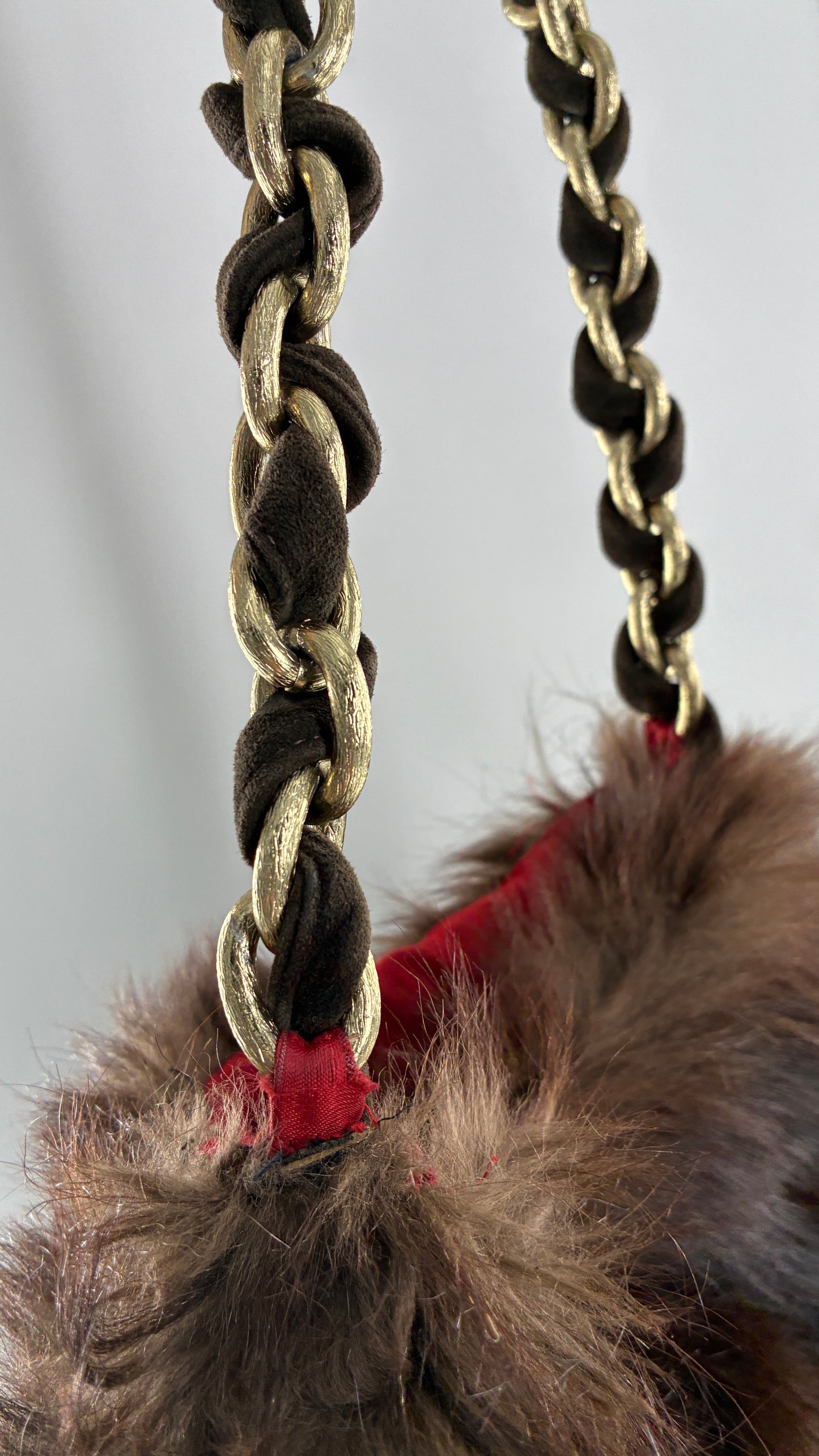Vintage Handmade Genuine Fur Bag with Heavy Interlaced Gold Chain Strap