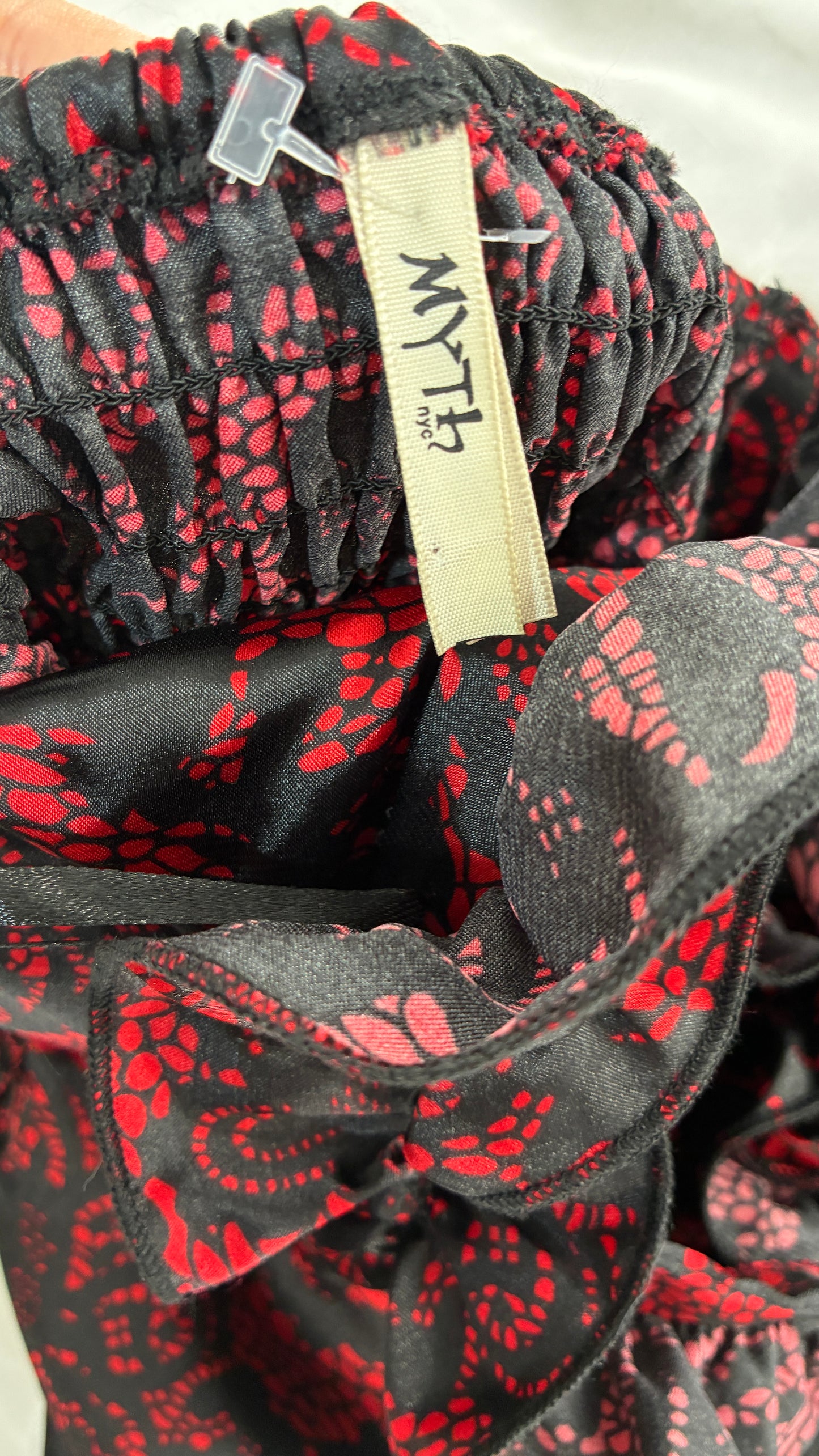 Vintage MYTH Red Black Lace Print Ruffle Halter with Padding (Medium)